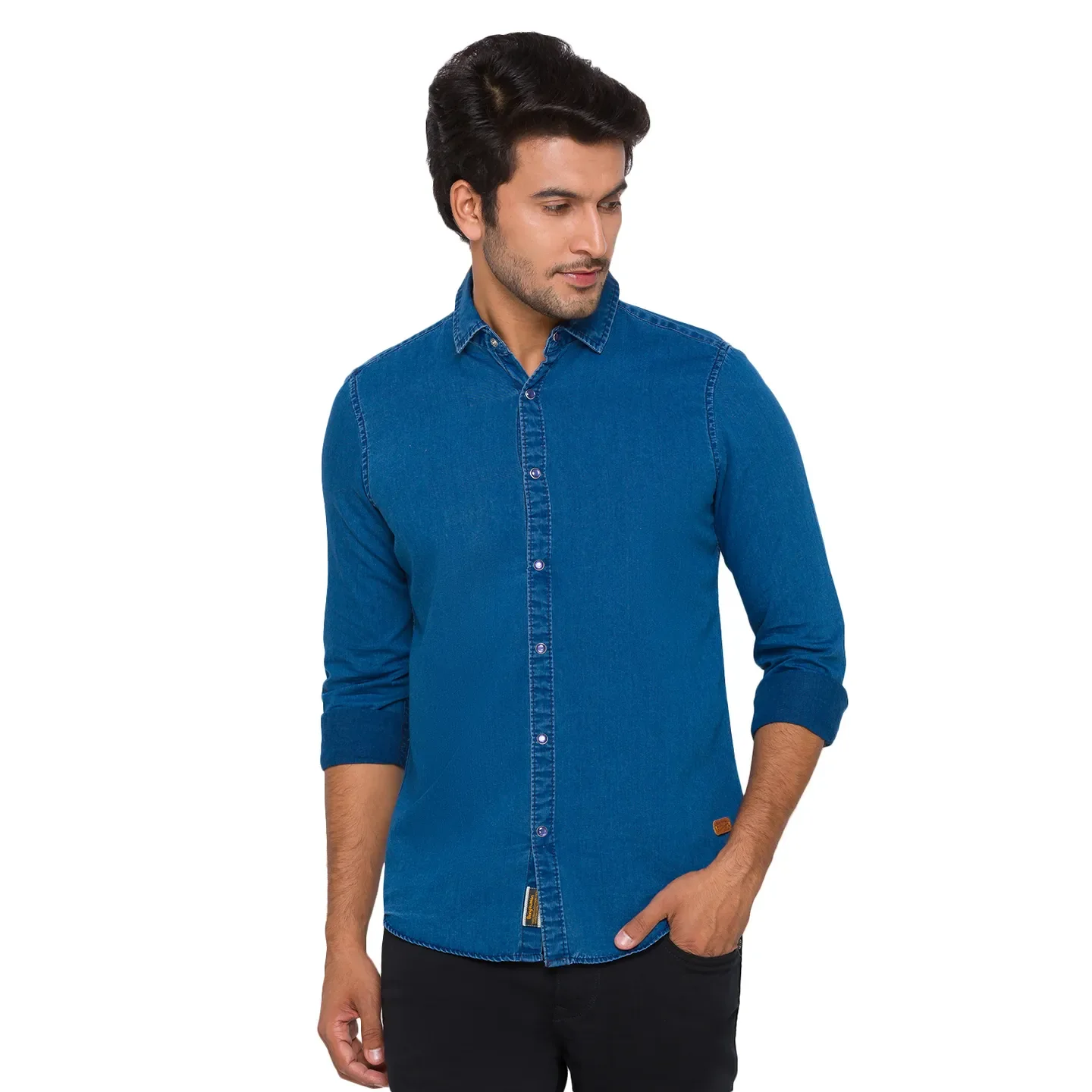Blue Slim Straight Fit Regular Collar Long Sleeves Cotton Men's Shirt by Being Human Clothing