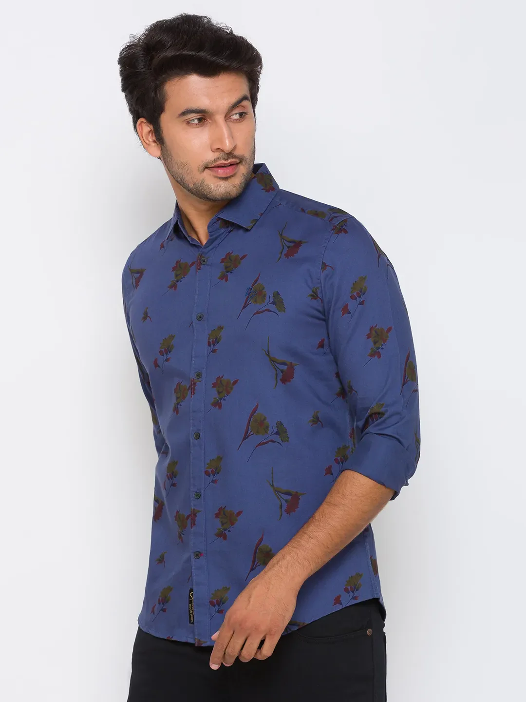 Blue Regular Fit Regular Collar Long Sleeves Cotton Men's Shirt by Being Human Clothing - Image 4