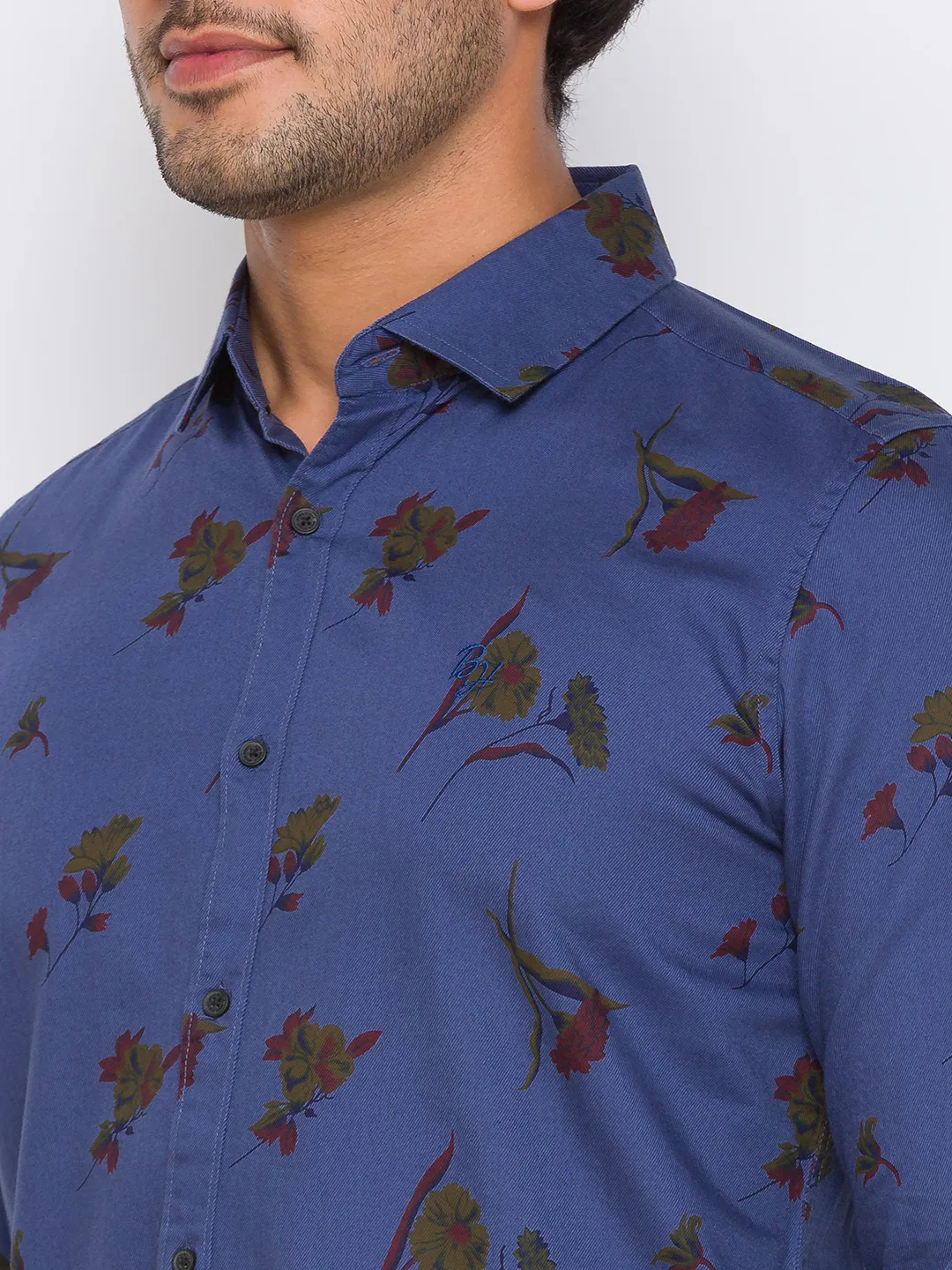 Blue Regular Fit Regular Collar Long Sleeves Cotton Men's Shirt by Being Human Clothing - Image 5