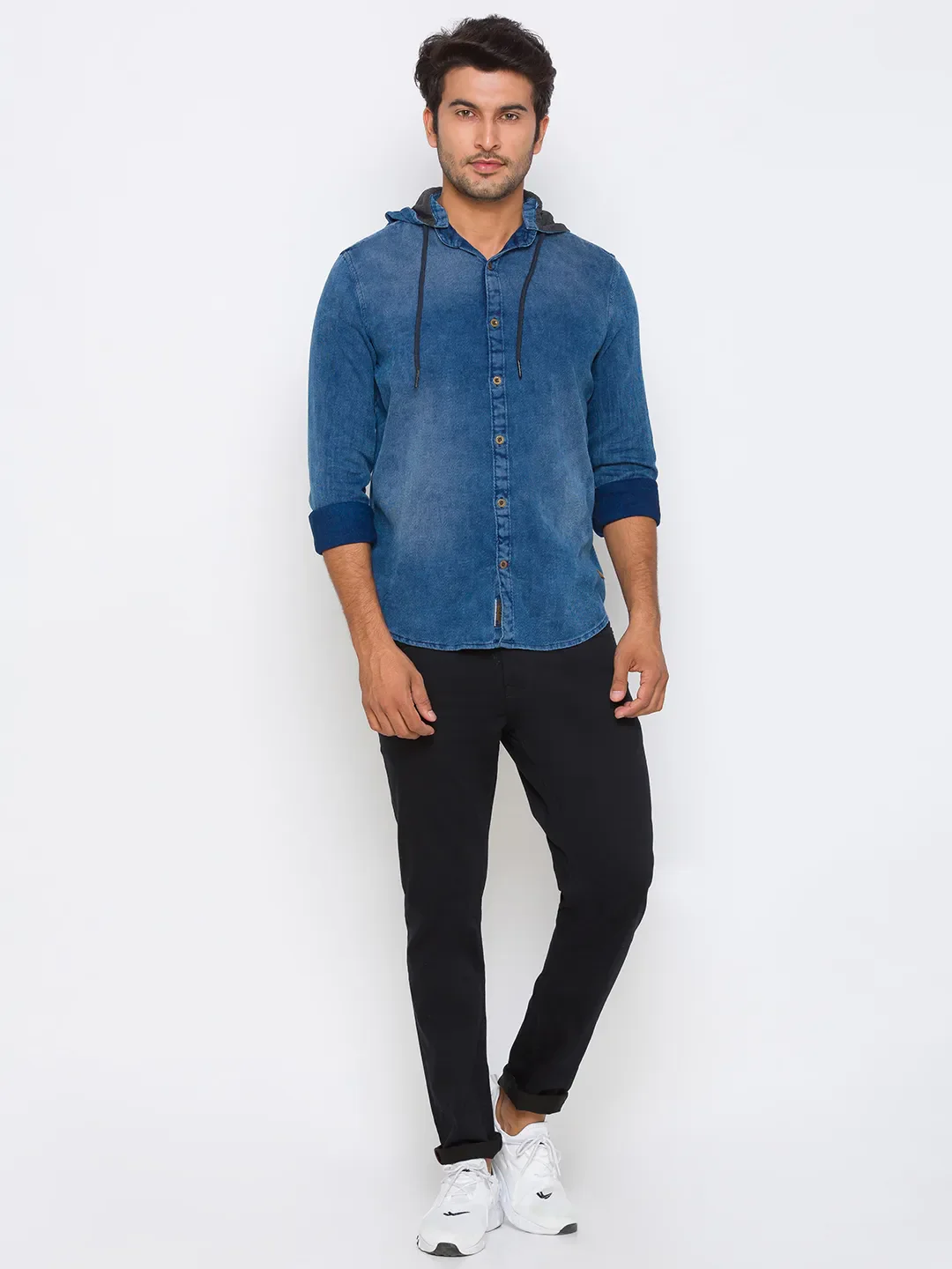 Blue Regular Fit Regular Collar Long Sleeves Cotton Men's Shirt by Being Human Clothing - Image 2