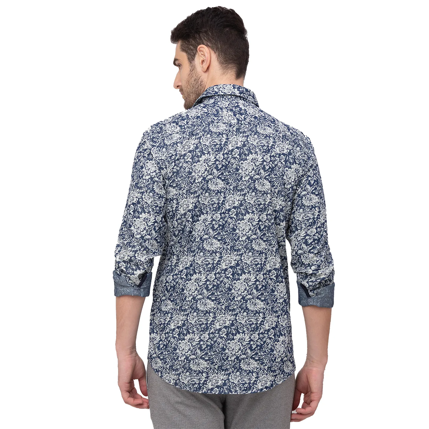 Blue Slim Straight Fit Regular Collar Long Sleeves Cotton Men's Shirt by Being Human Clothing - Image 2