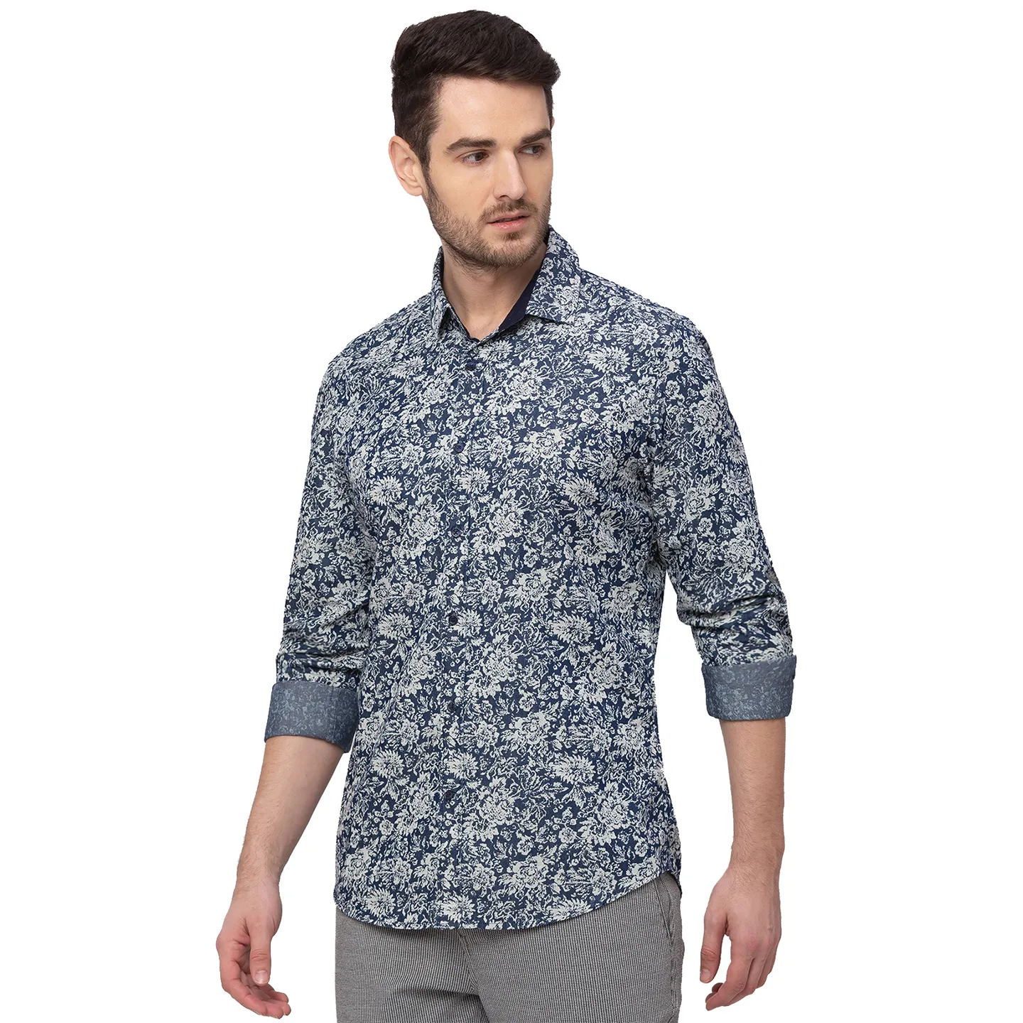 Blue Slim Straight Fit Regular Collar Long Sleeves Cotton Men's Shirt by Being Human Clothing - Image 3