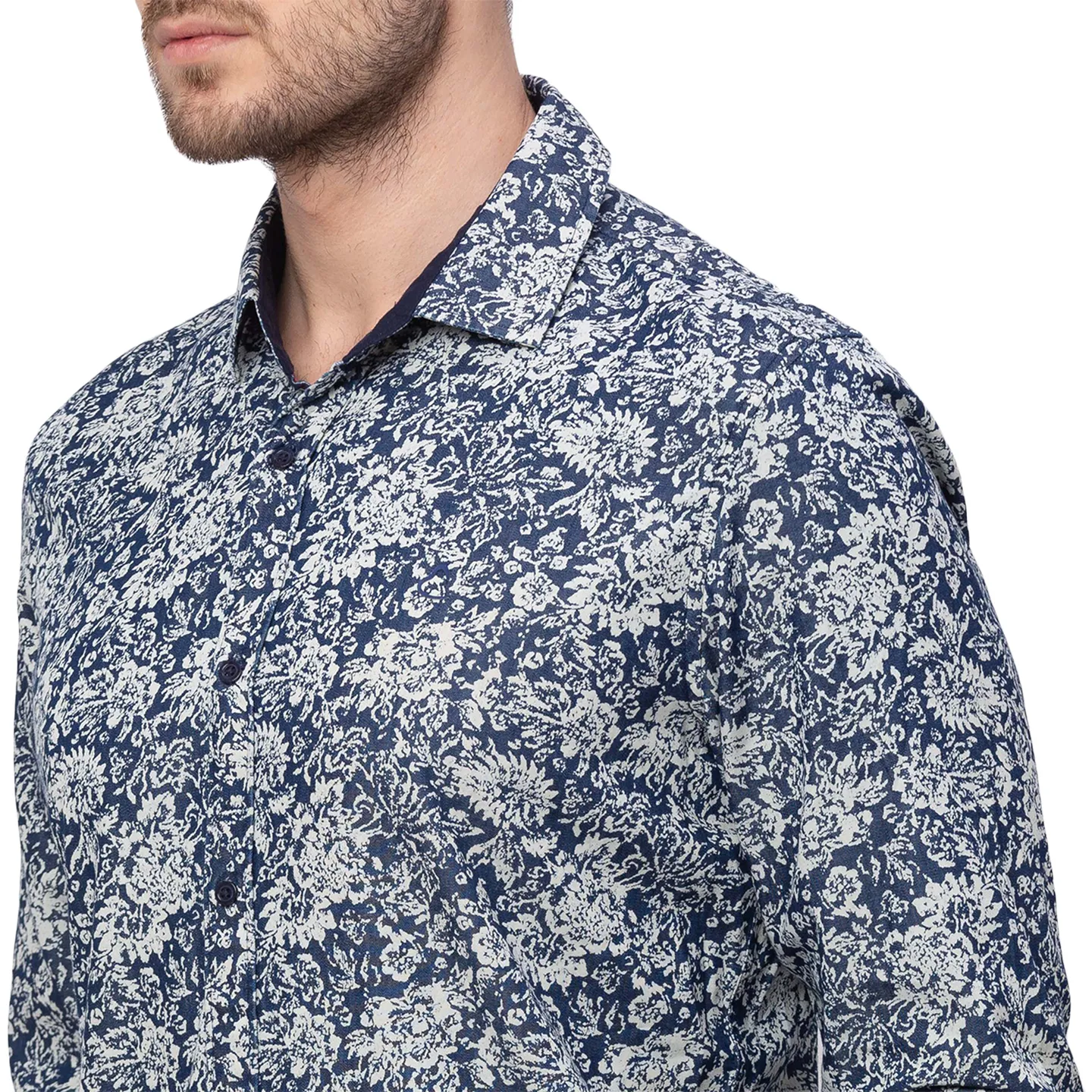 Blue Slim Straight Fit Regular Collar Long Sleeves Cotton Men's Shirt by Being Human Clothing - Image 4