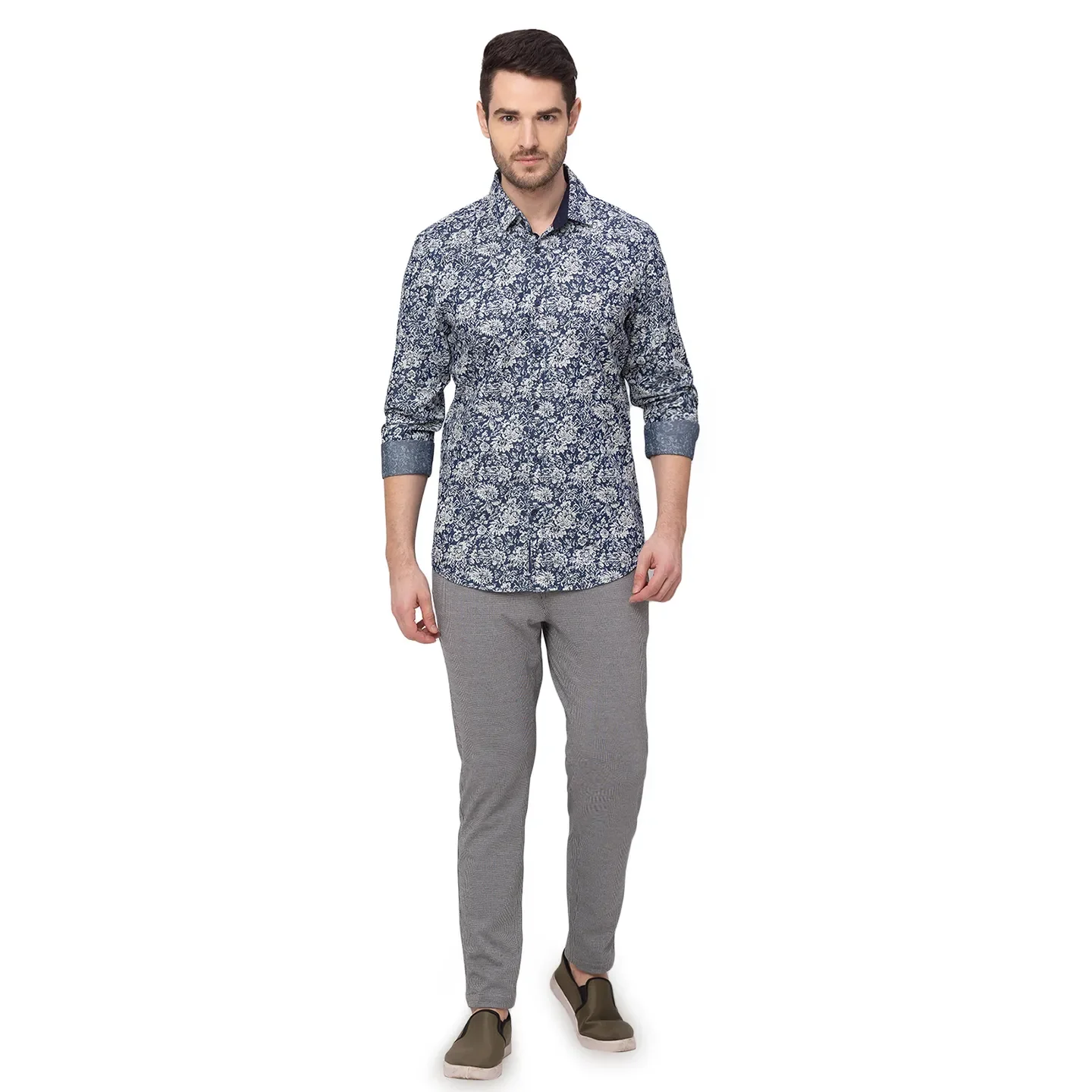 Blue Slim Straight Fit Regular Collar Long Sleeves Cotton Men's Shirt by Being Human Clothing - Image 5