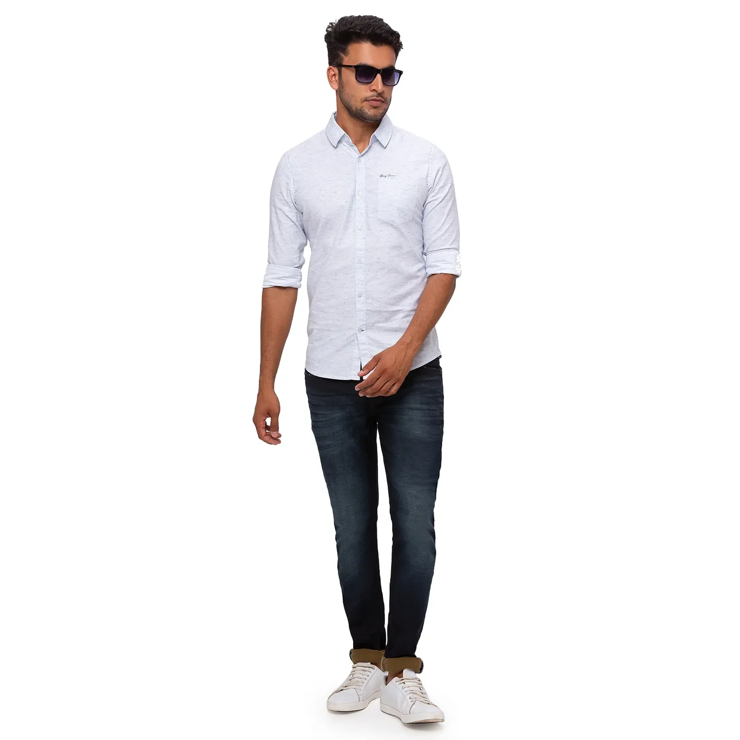 Blue Slim Straight Fit Regular Collar Long Sleeves Cotton Men's Shirt by Being Human Clothing - Image 6