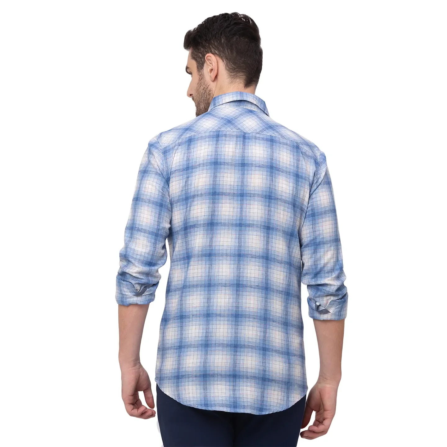 Blue Slim Straight Fit Regular Collar Long Sleeves Cotton Men's Shirt by Being Human Clothing - Image 2