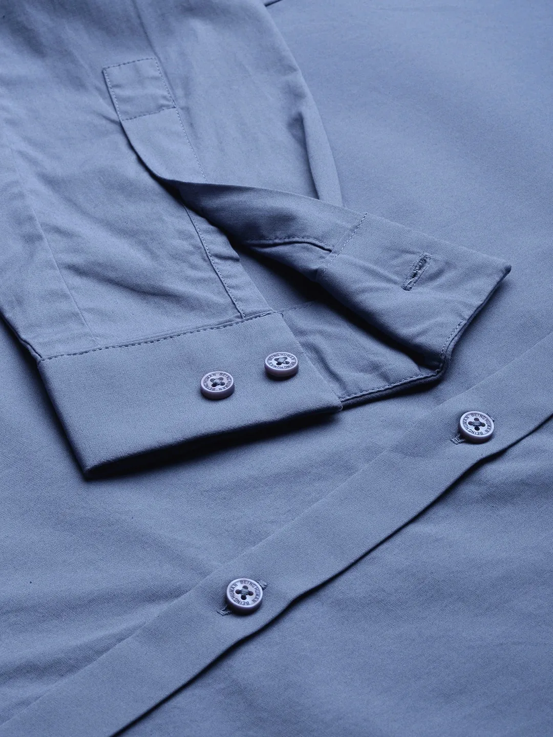 Blue Slim Straight Fit Regular Collar Long Sleeves Cotton Men's Shirt by Being Human Clothing