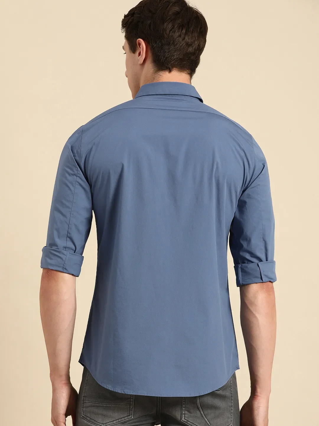 Blue Slim Straight Fit Regular Collar Long Sleeves Cotton Men's Shirt by Being Human Clothing - Image 2