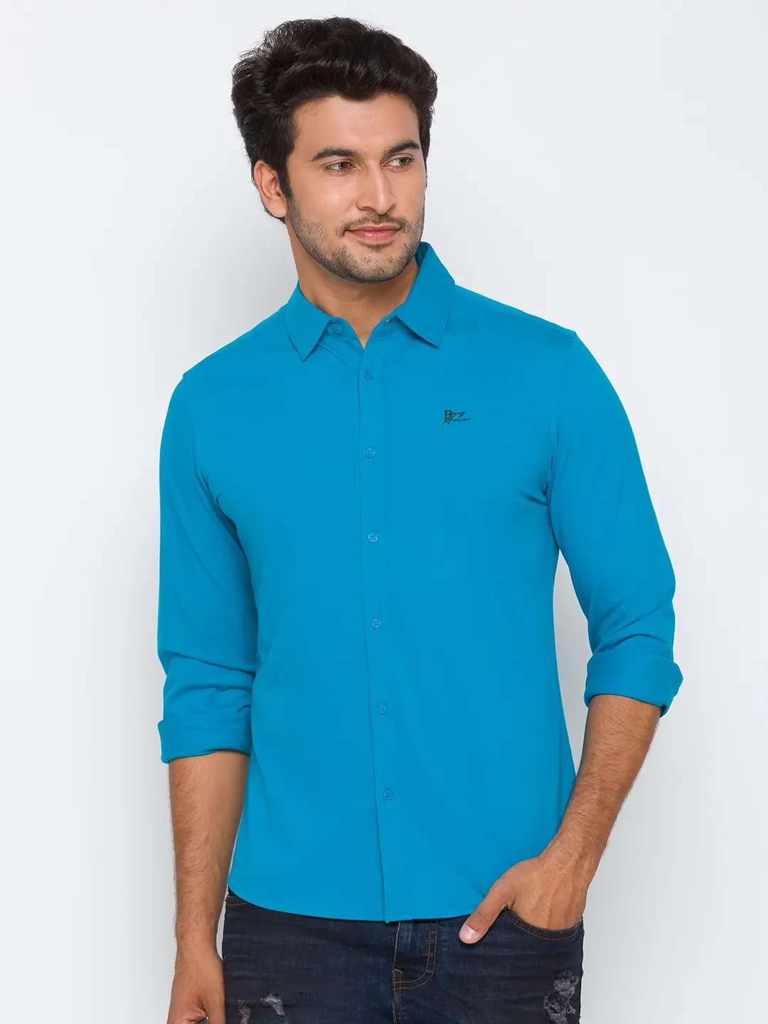 Blue Super Slim Fit Regular Collar Men's Shirt by Being Human Clothing