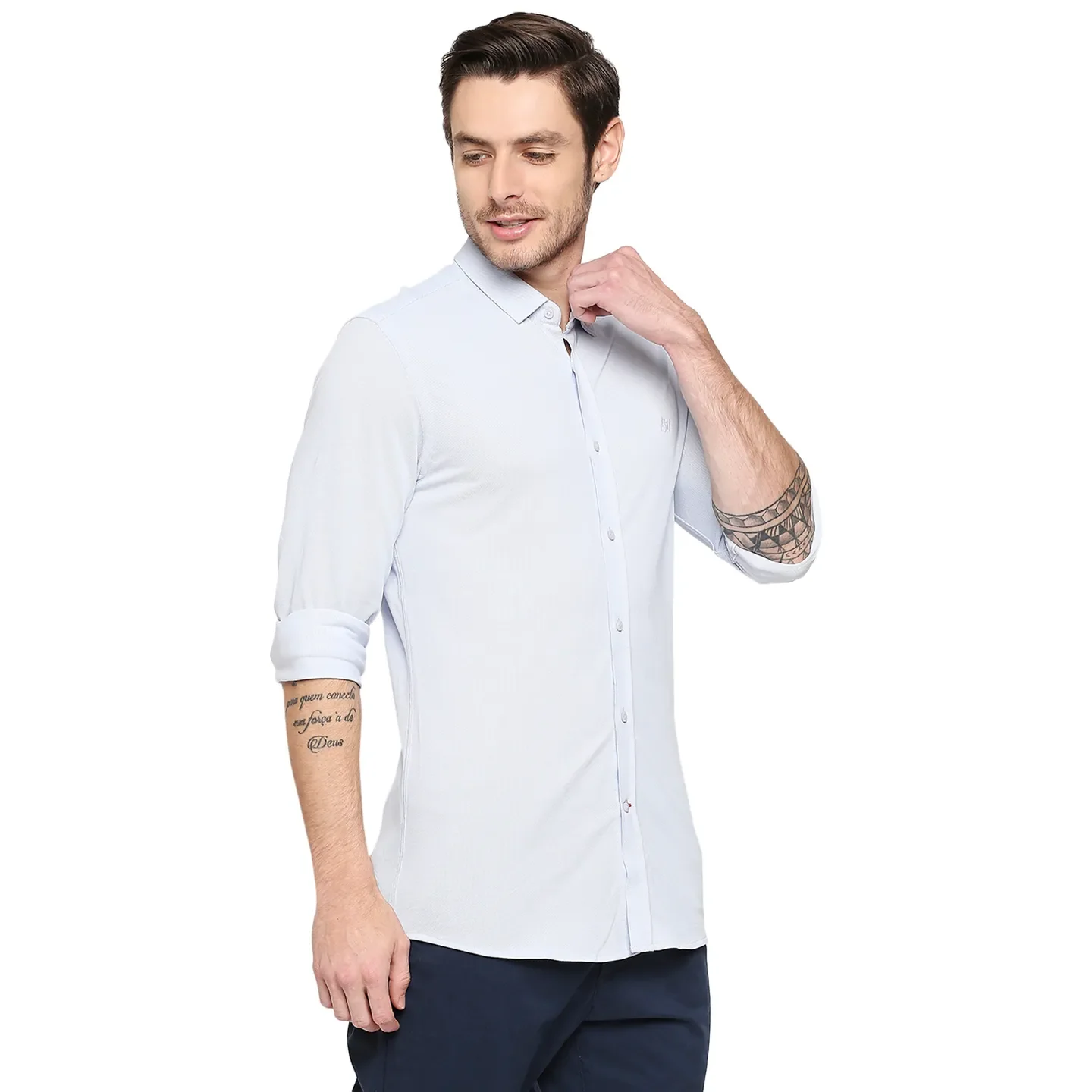 Blue Super Slim Fit Regular Collar Men's Shirt by Being Human Clothing - Image 3