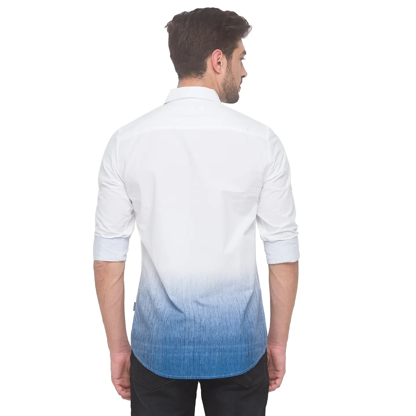 Blue Slim Straight Fit Regular Collar Long Sleeves Cotton Men's Shirt by Being Human Clothing - Image 2