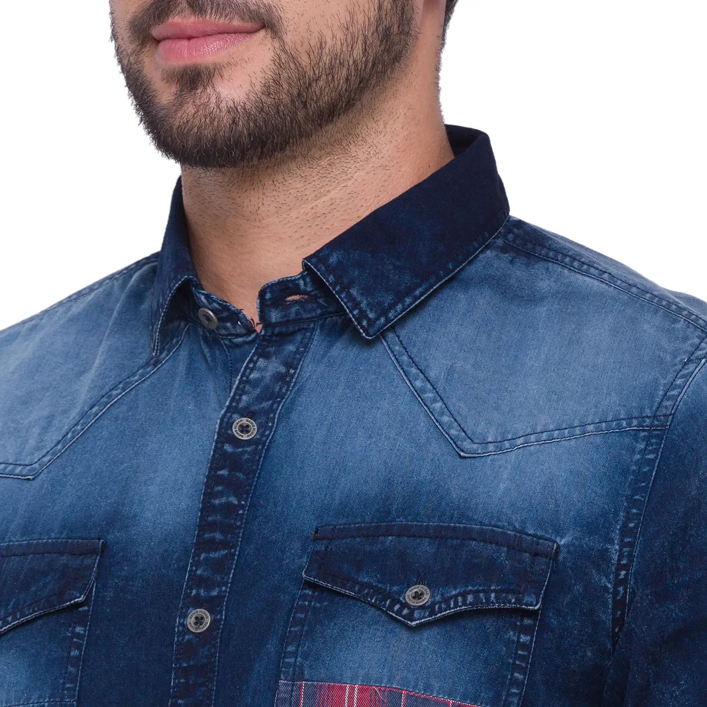 Blue Slim Straight Fit Regular Collar Long Sleeves Cotton Men's Shirt by Being Human Clothing - Image 3