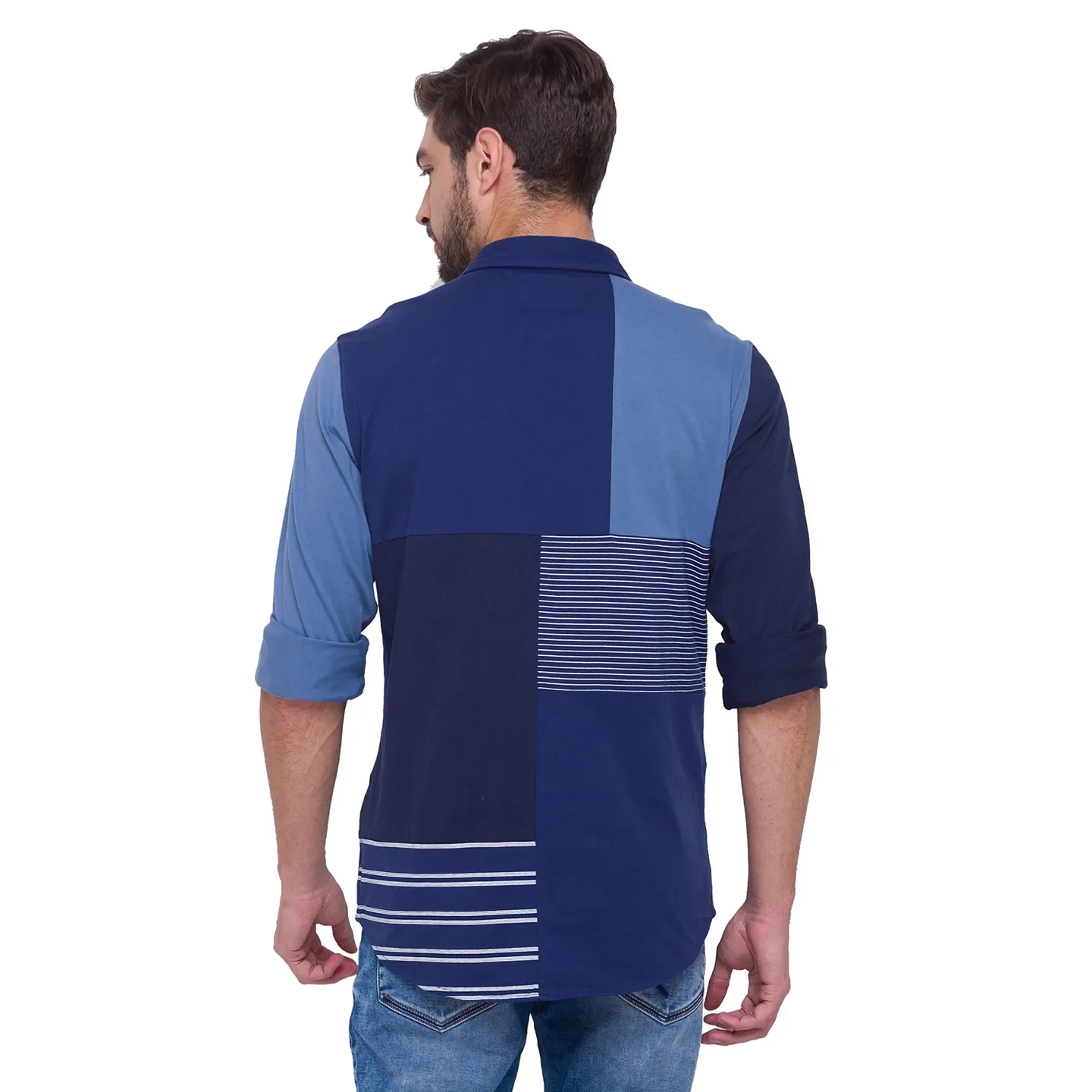 Blue Slim Fit Regular Collar Men's Shirt by Being Human Clothing - Image 4