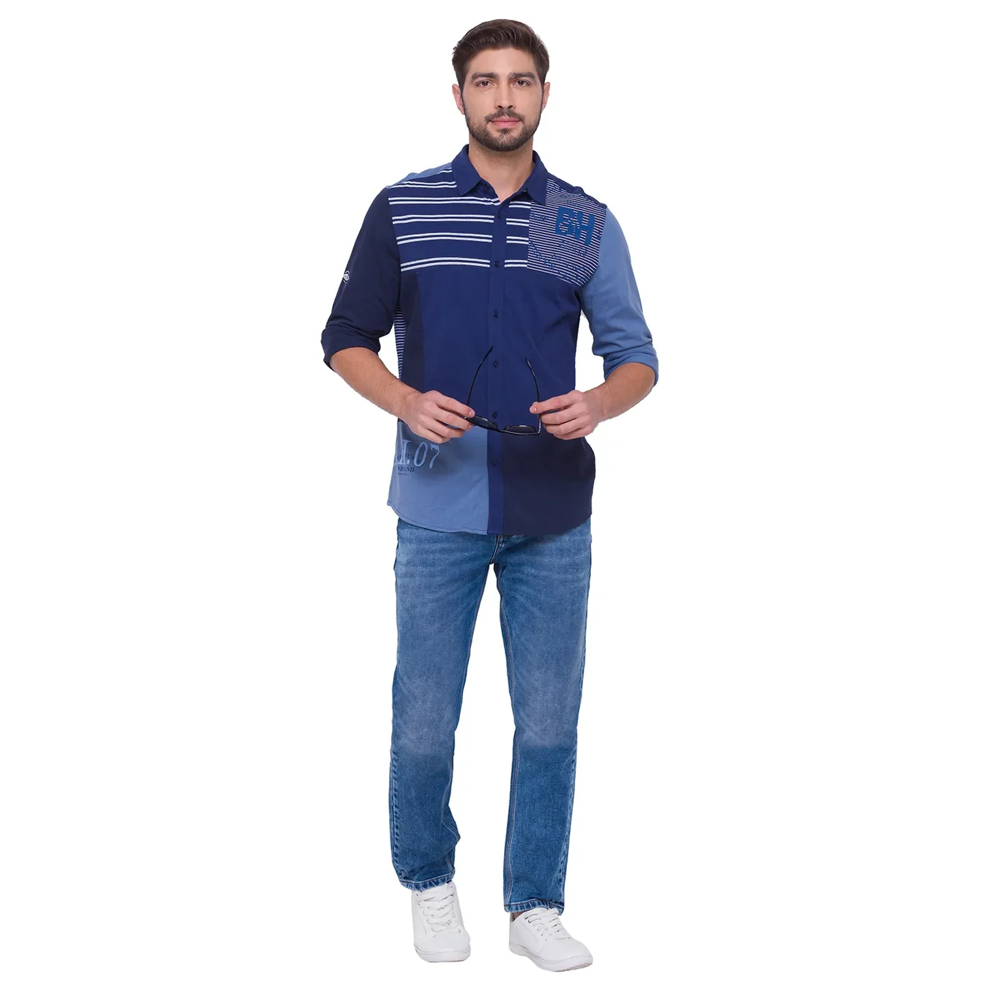 Blue Slim Fit Regular Collar Men's Shirt by Being Human Clothing - Image 5