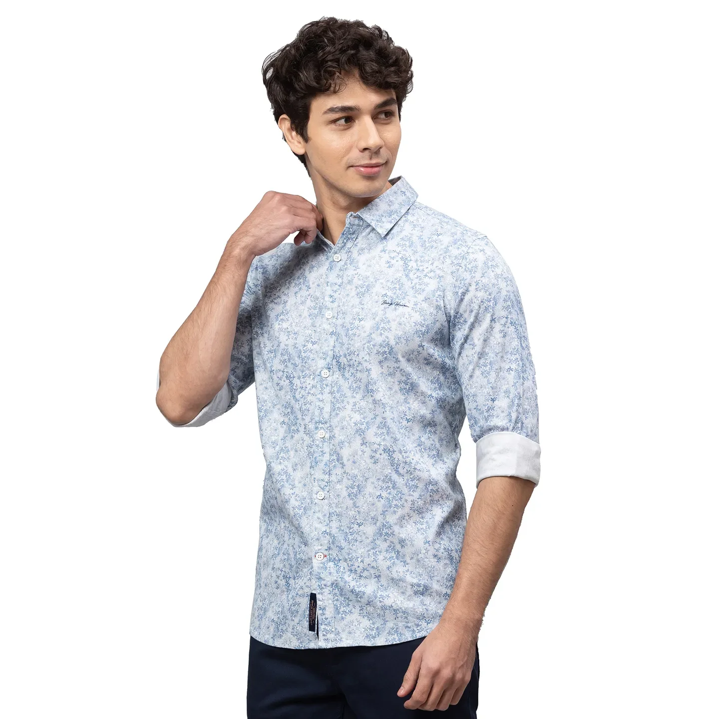 Blue Slim Straight Fit Regular Collar Long Sleeves Cotton Men's Shirt by Being Human Clothing