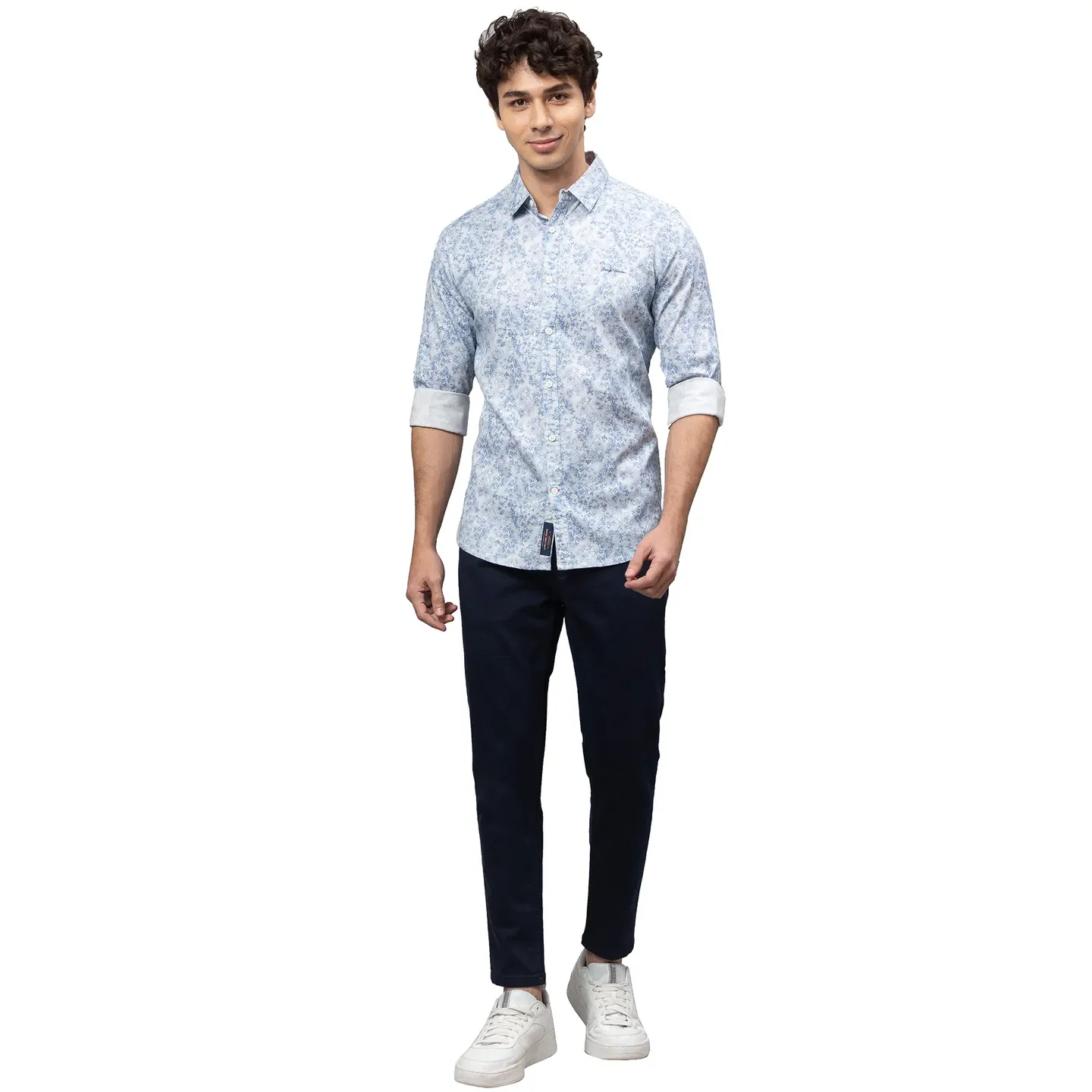 Blue Slim Straight Fit Regular Collar Long Sleeves Cotton Men's Shirt by Being Human Clothing - Image 2