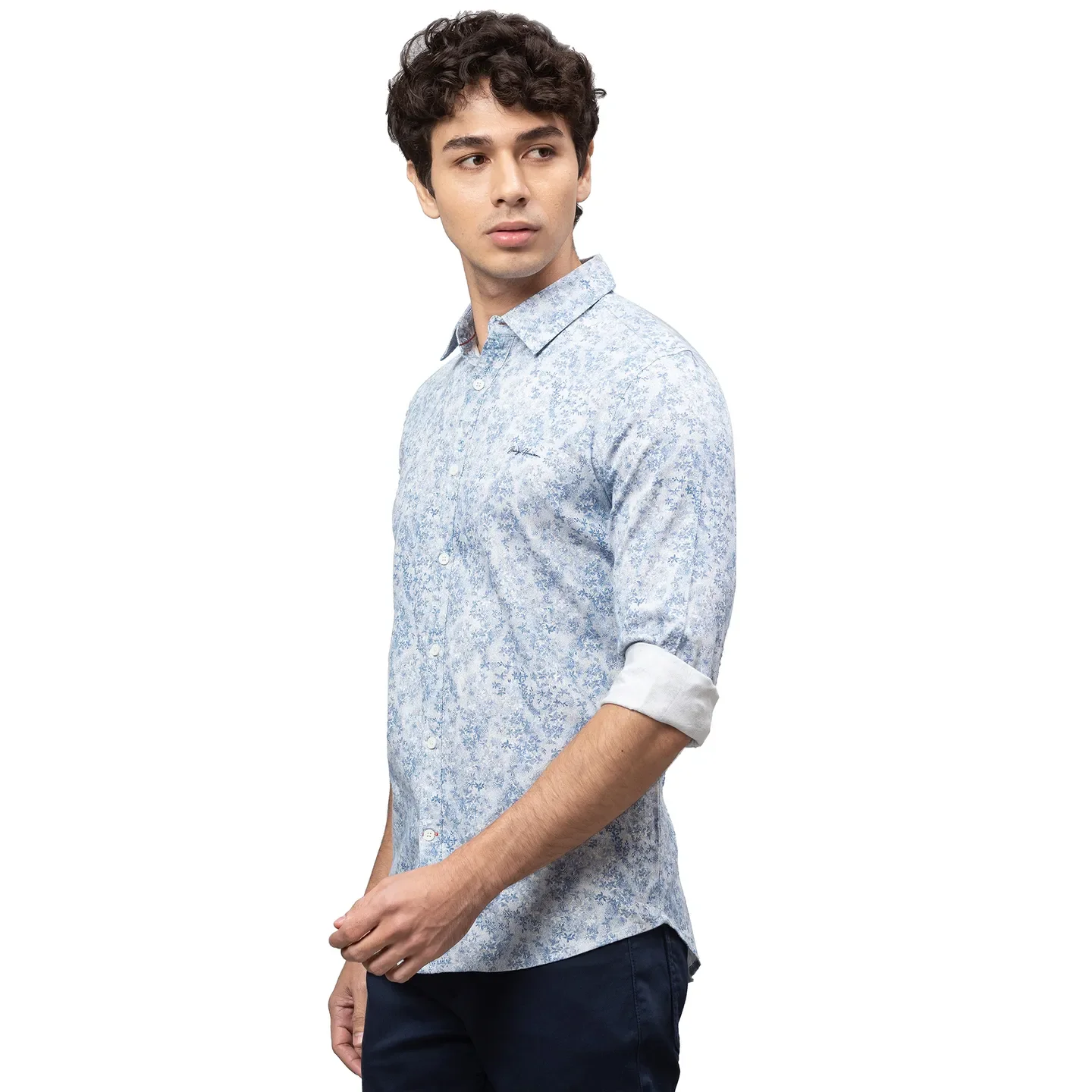 Blue Slim Straight Fit Regular Collar Long Sleeves Cotton Men's Shirt by Being Human Clothing - Image 4