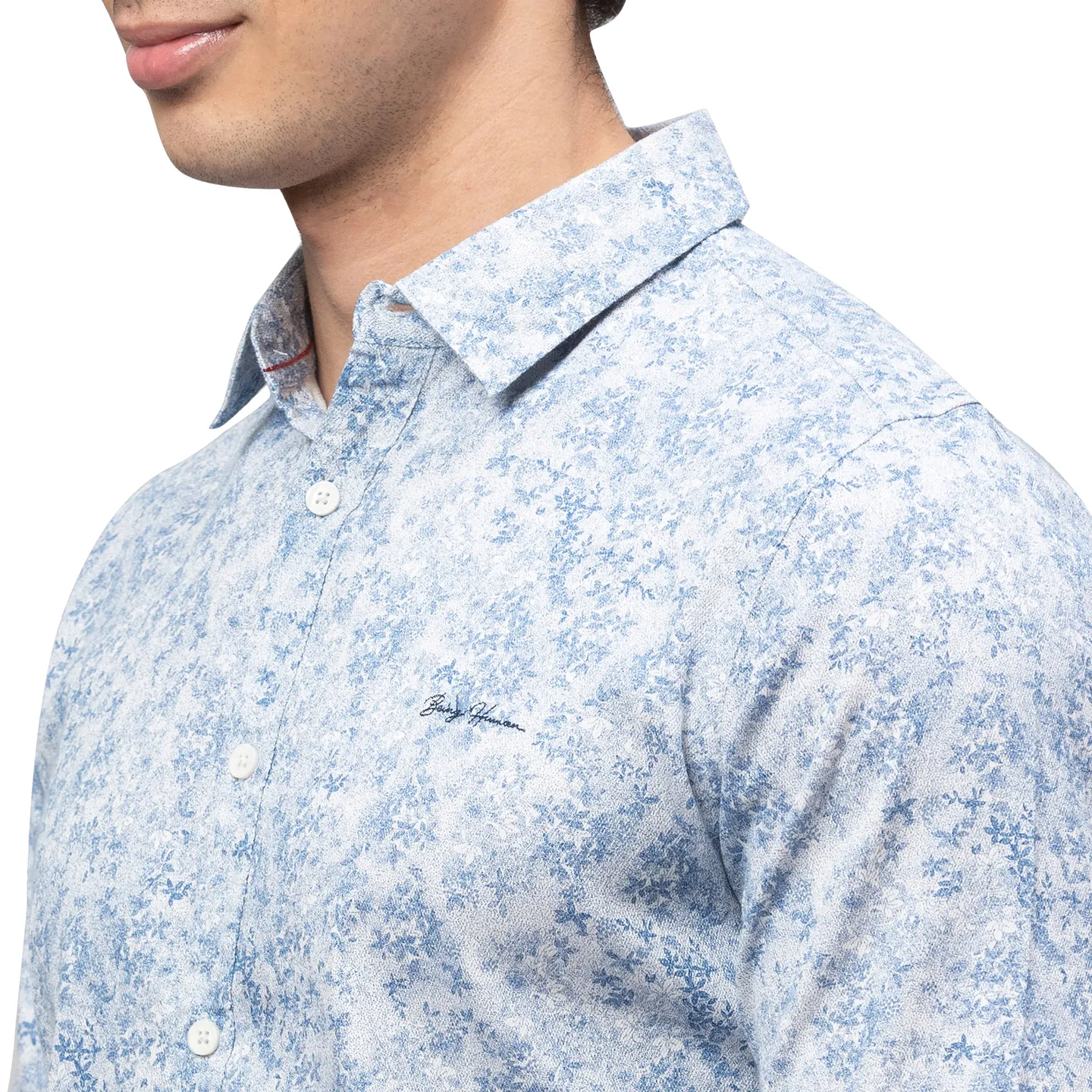 Blue Slim Straight Fit Regular Collar Long Sleeves Cotton Men's Shirt by Being Human Clothing - Image 5