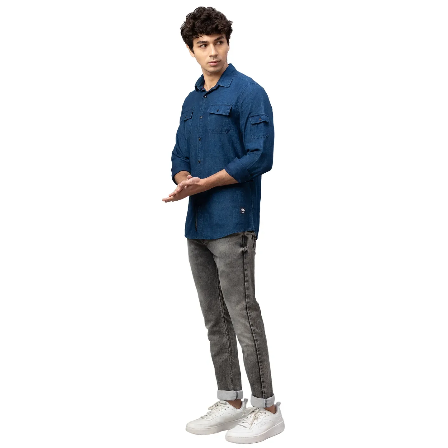 Blue Slim Straight Fit Regular Collar Long Sleeves Cotton Men's Shirt by Being Human Clothing - Image 2