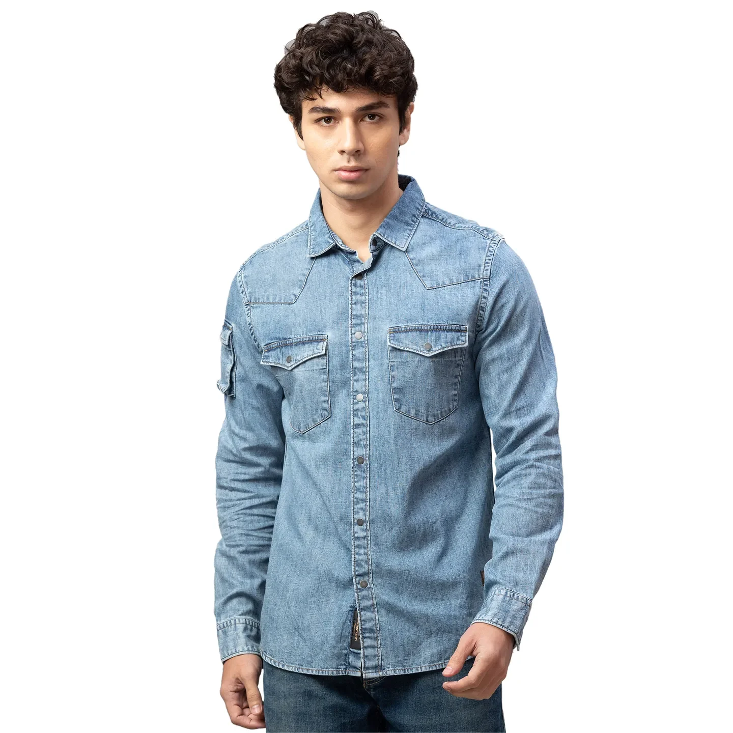 Blue Slim Straight Fit Regular Collar Long Sleeves Cotton Men's Shirt by Being Human Clothing