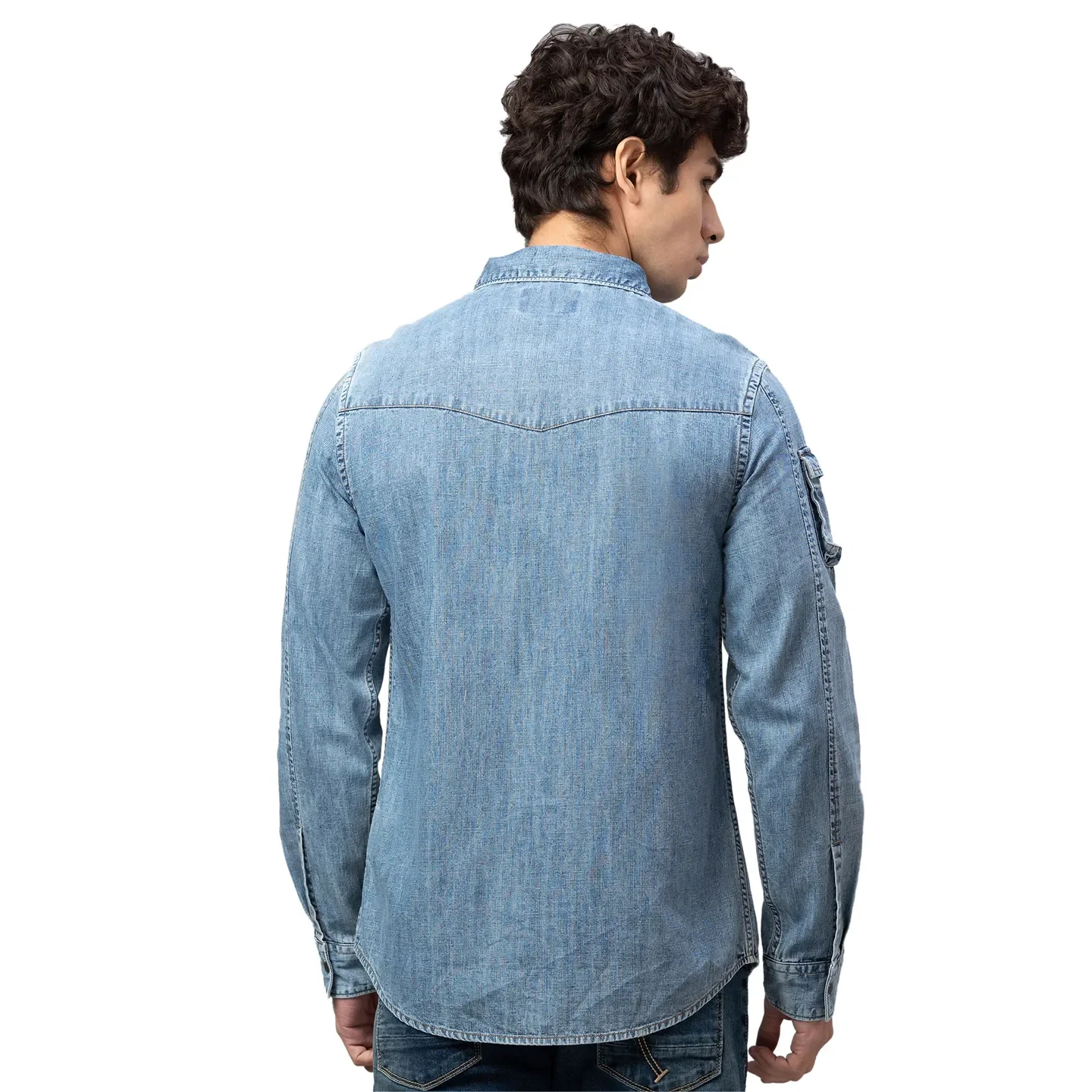 Blue Slim Straight Fit Regular Collar Long Sleeves Cotton Men's Shirt by Being Human Clothing - Image 3