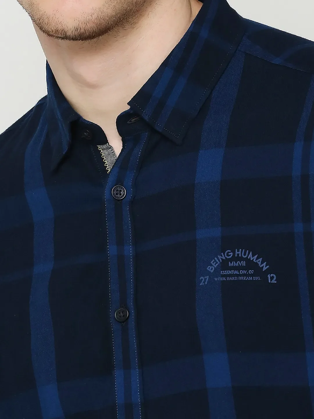 Blue Slim Fit Regular Collar Men's Shirt by Being Human Clothing - Image 5