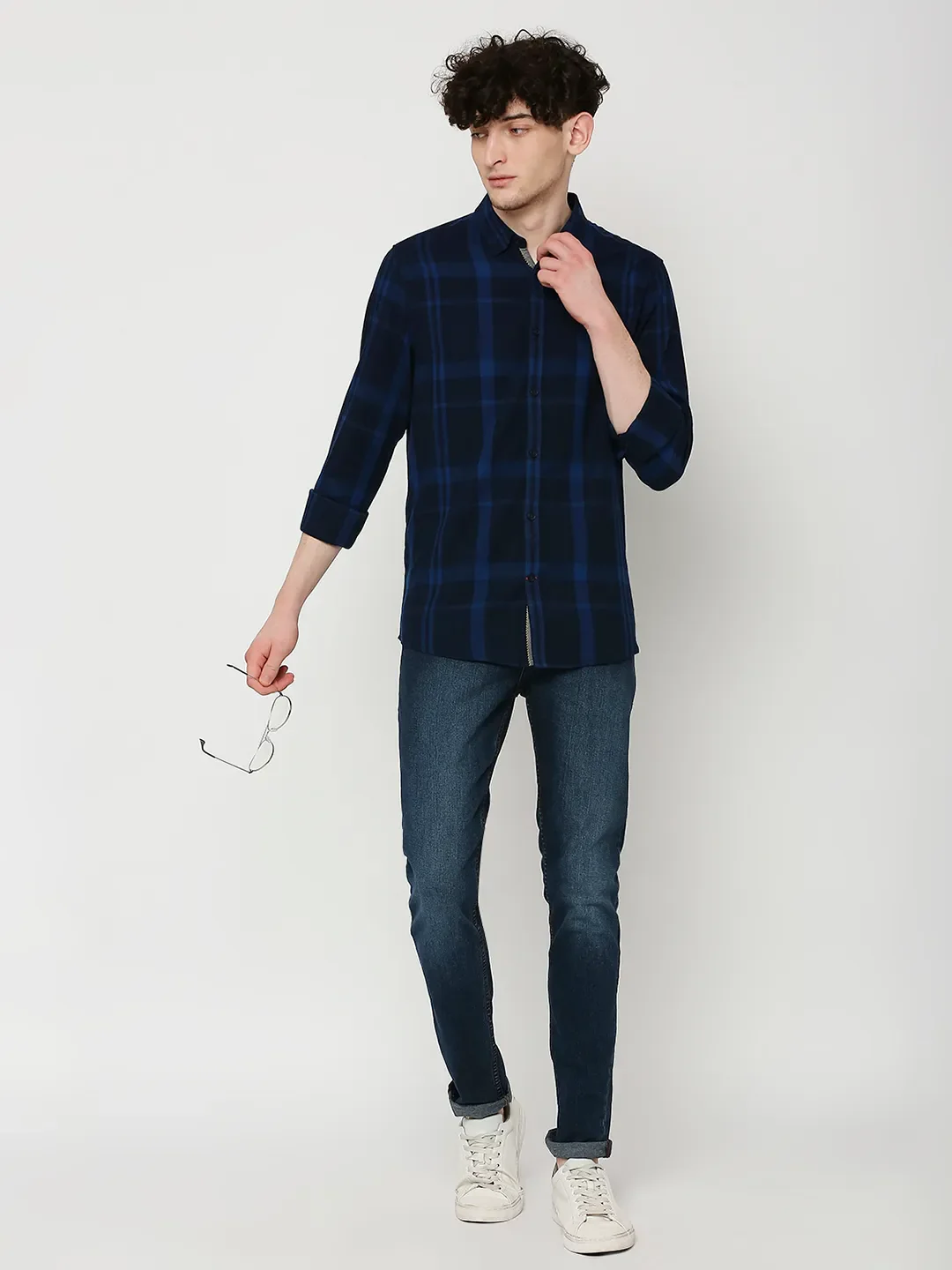 Blue Slim Fit Regular Collar Men's Shirt by Being Human Clothing - Image 6