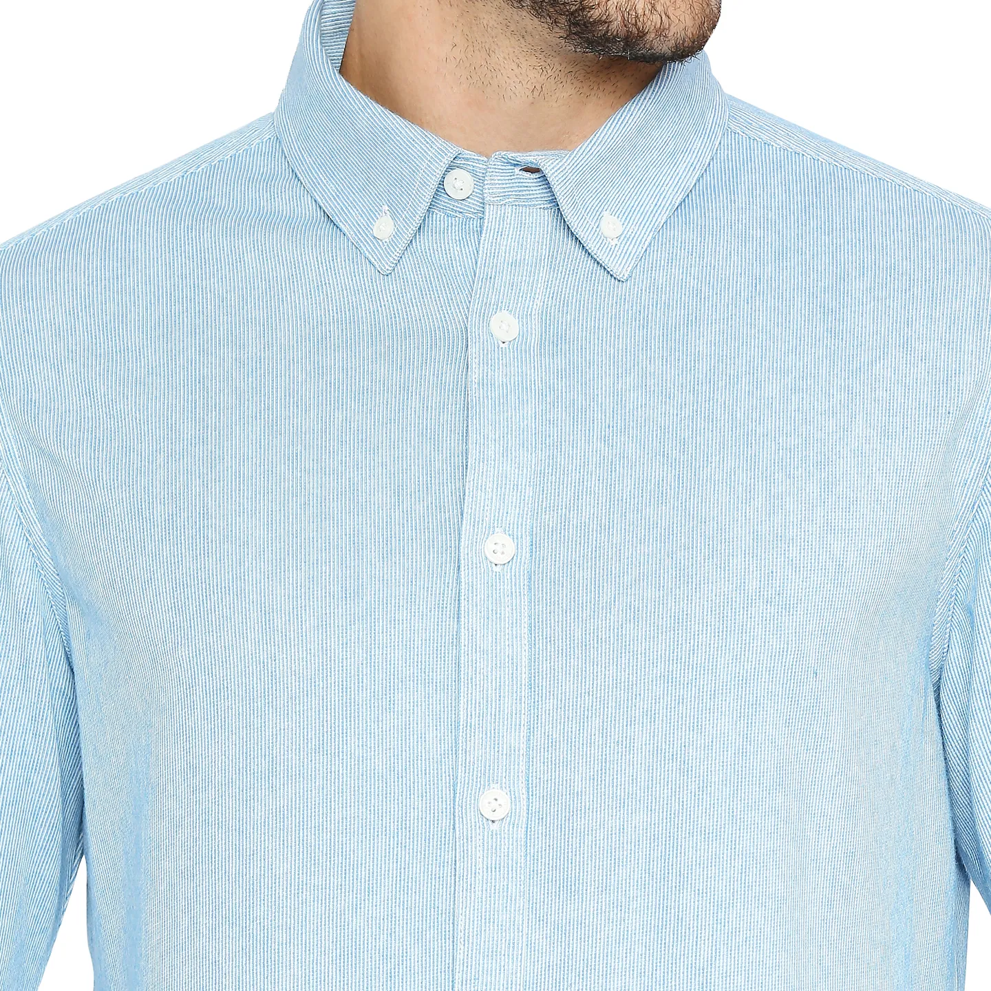 Blue Slim Straight Fit Regular Collar Long Sleeves Cotton Men's Shirt by Being Human Clothing - Image 5