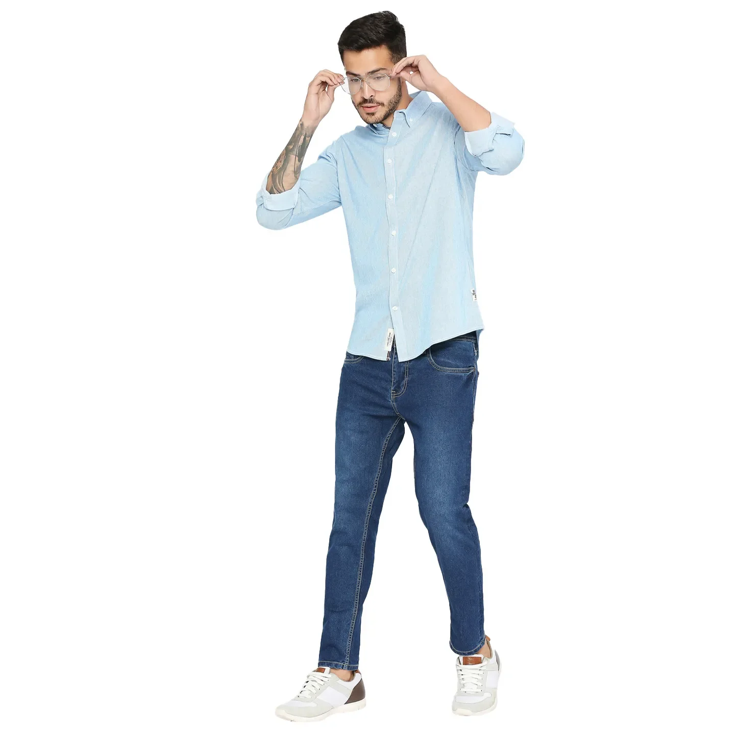 Blue Slim Straight Fit Regular Collar Long Sleeves Cotton Men's Shirt by Being Human Clothing - Image 6