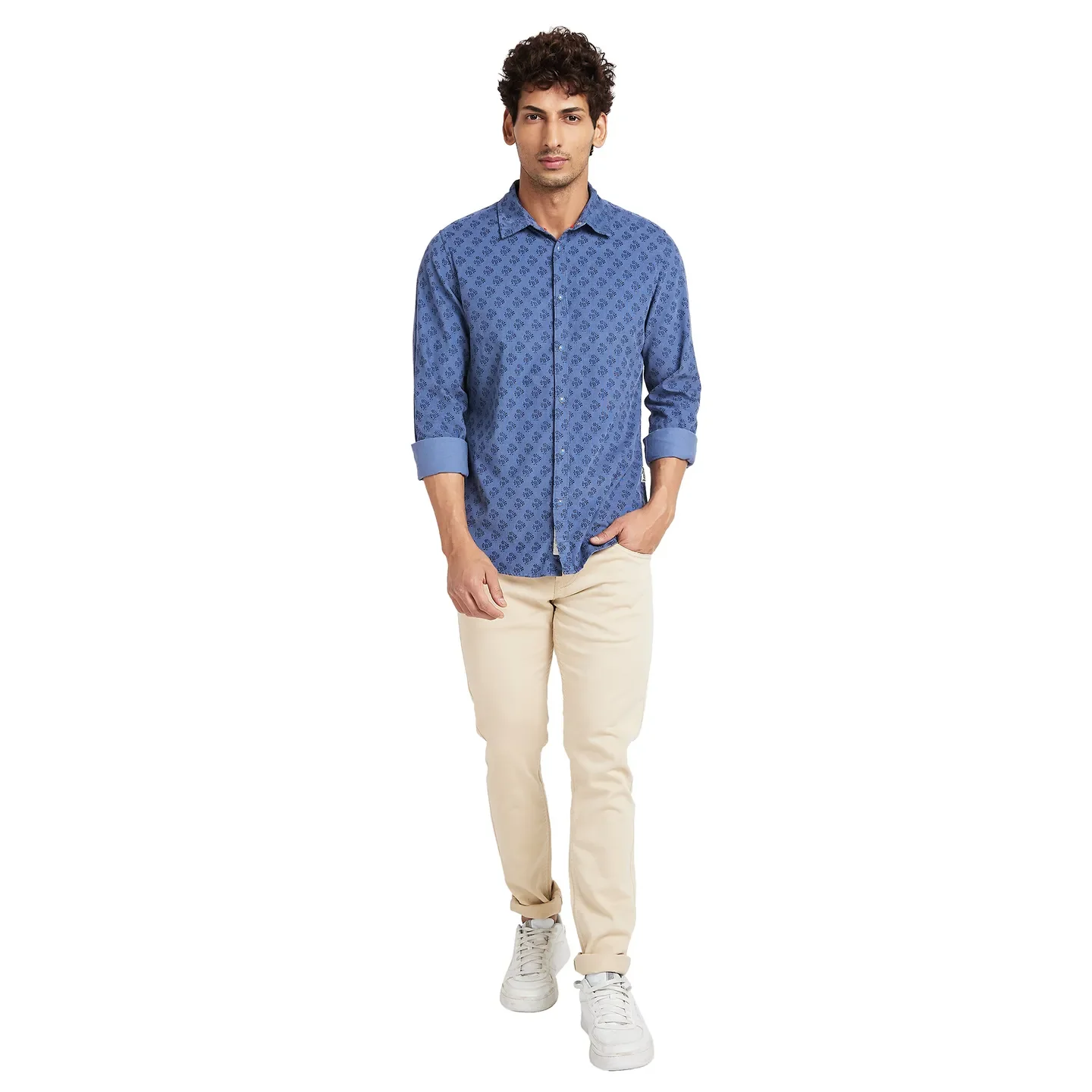 Blue Slim Fit Regular Collar Men's Shirt by Being Human Clothing - Image 2