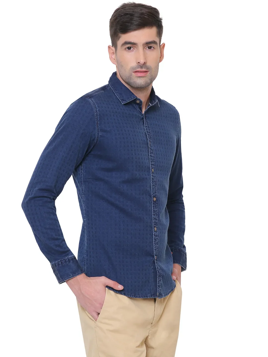 Blue Regular Fit Regular Collar Long Sleeves Cotton Men's Shirt by Being Human Clothing - Image 4