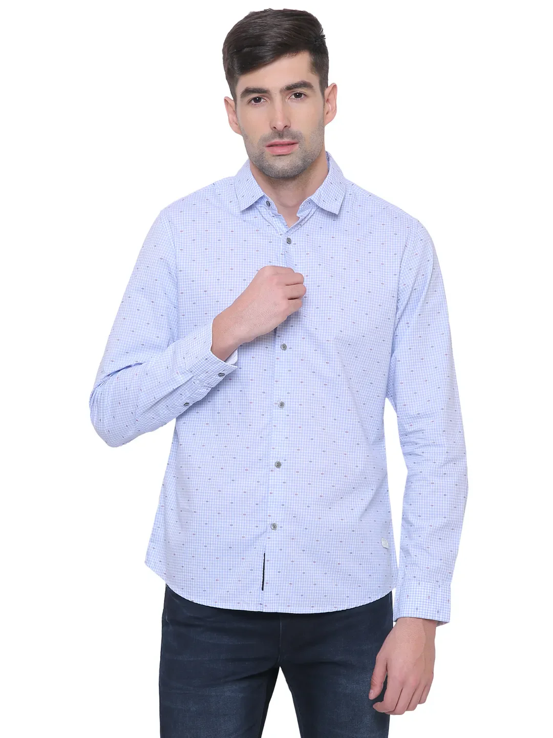 Blue Regular Fit Regular Collar Long Sleeves Cotton Men's Shirt by Being Human Clothing - Image 4