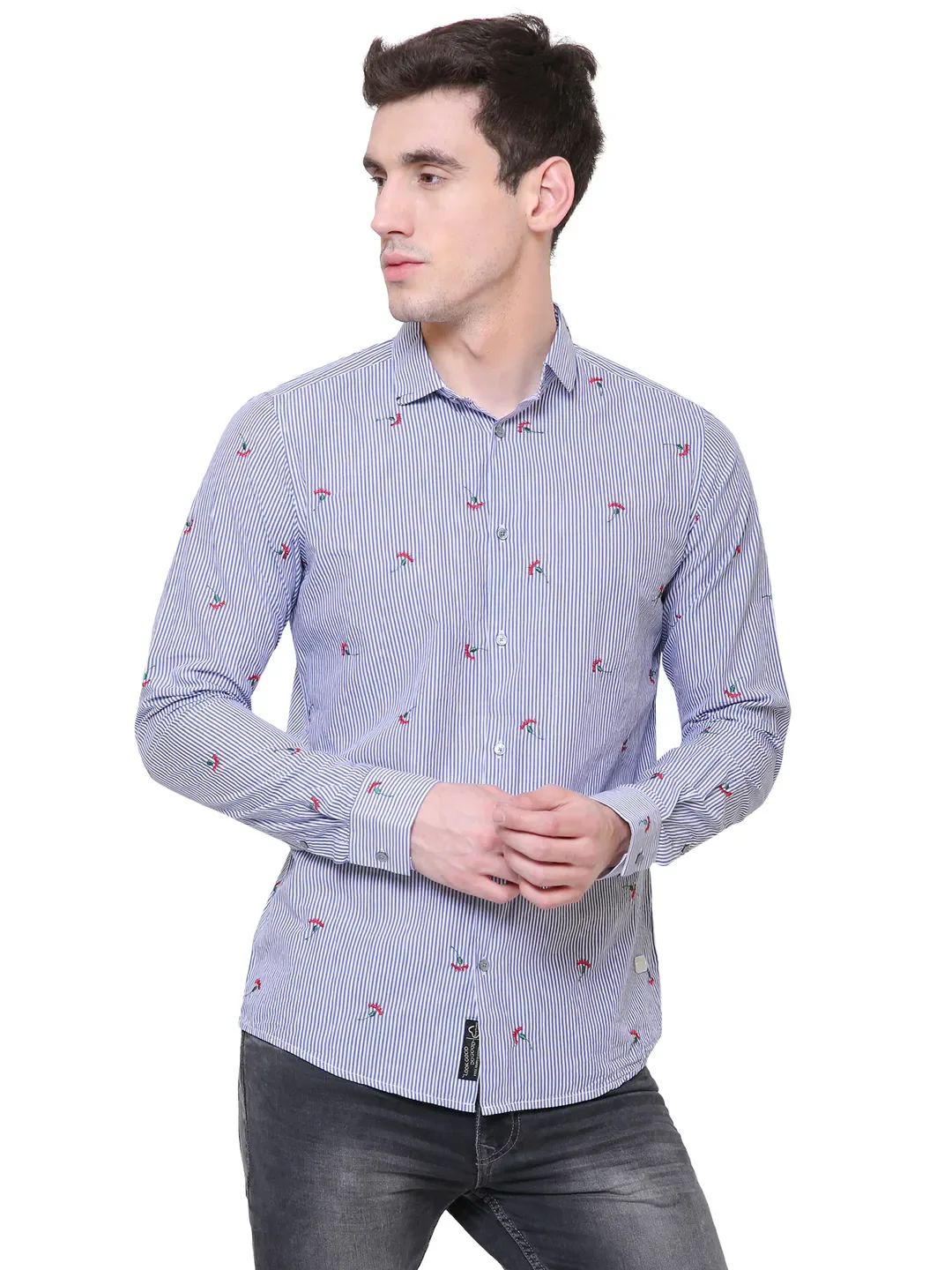 Blue Slim Straight Fit Regular Collar Long Sleeves Men's Shirt by Being Human Clothing