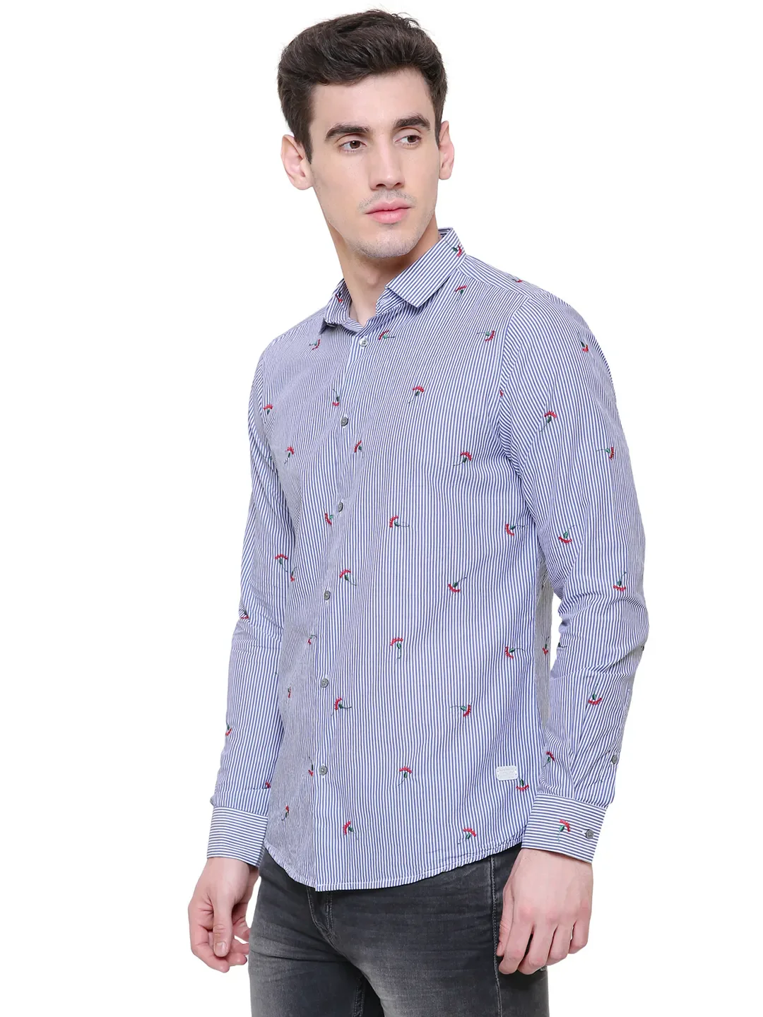 Blue Slim Straight Fit Regular Collar Long Sleeves Men's Shirt by Being Human Clothing - Image 3