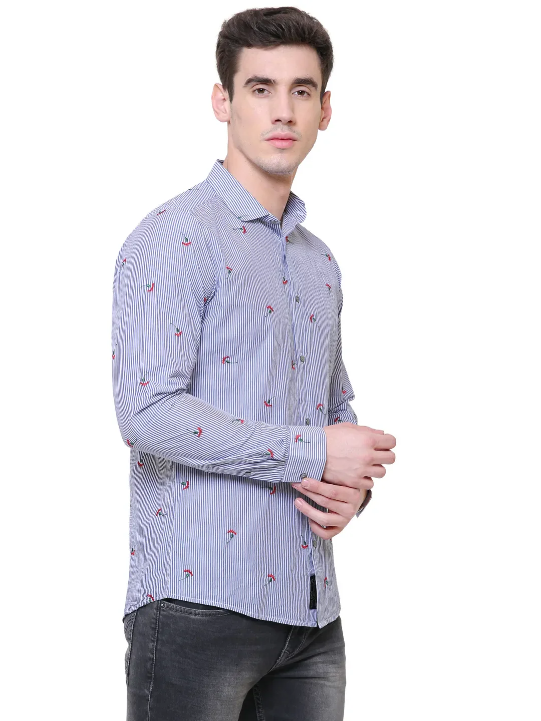 Blue Slim Straight Fit Regular Collar Long Sleeves Men's Shirt by Being Human Clothing - Image 4