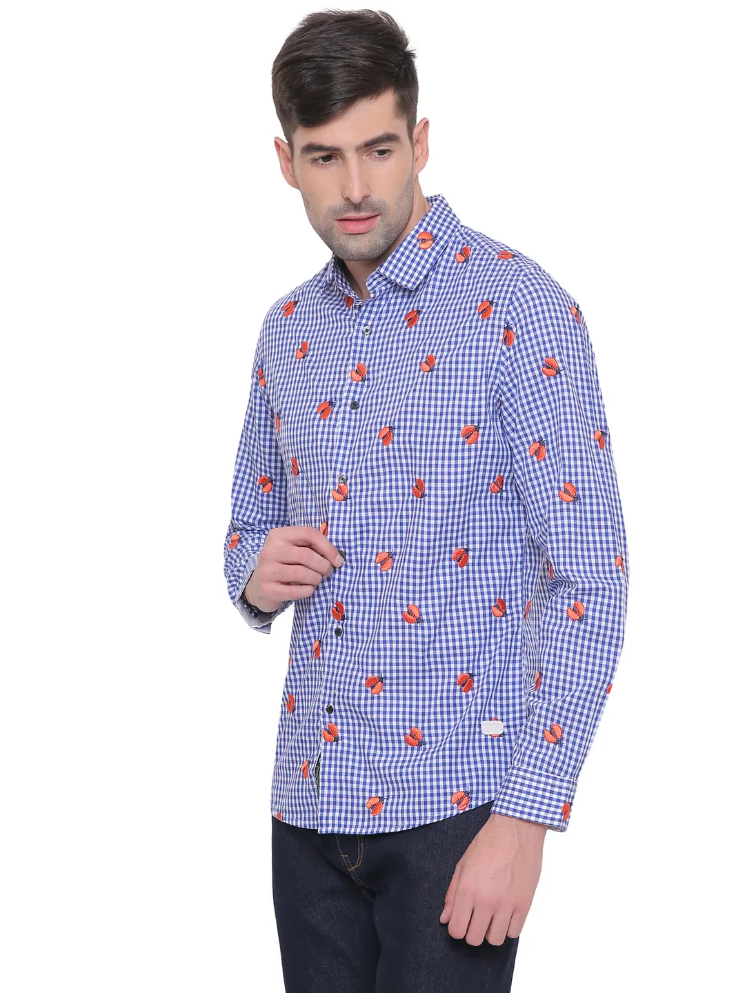 Blue Slim Straight Fit Regular Collar Long Sleeves Cotton Men's Shirt by Being Human Clothing - Image 2