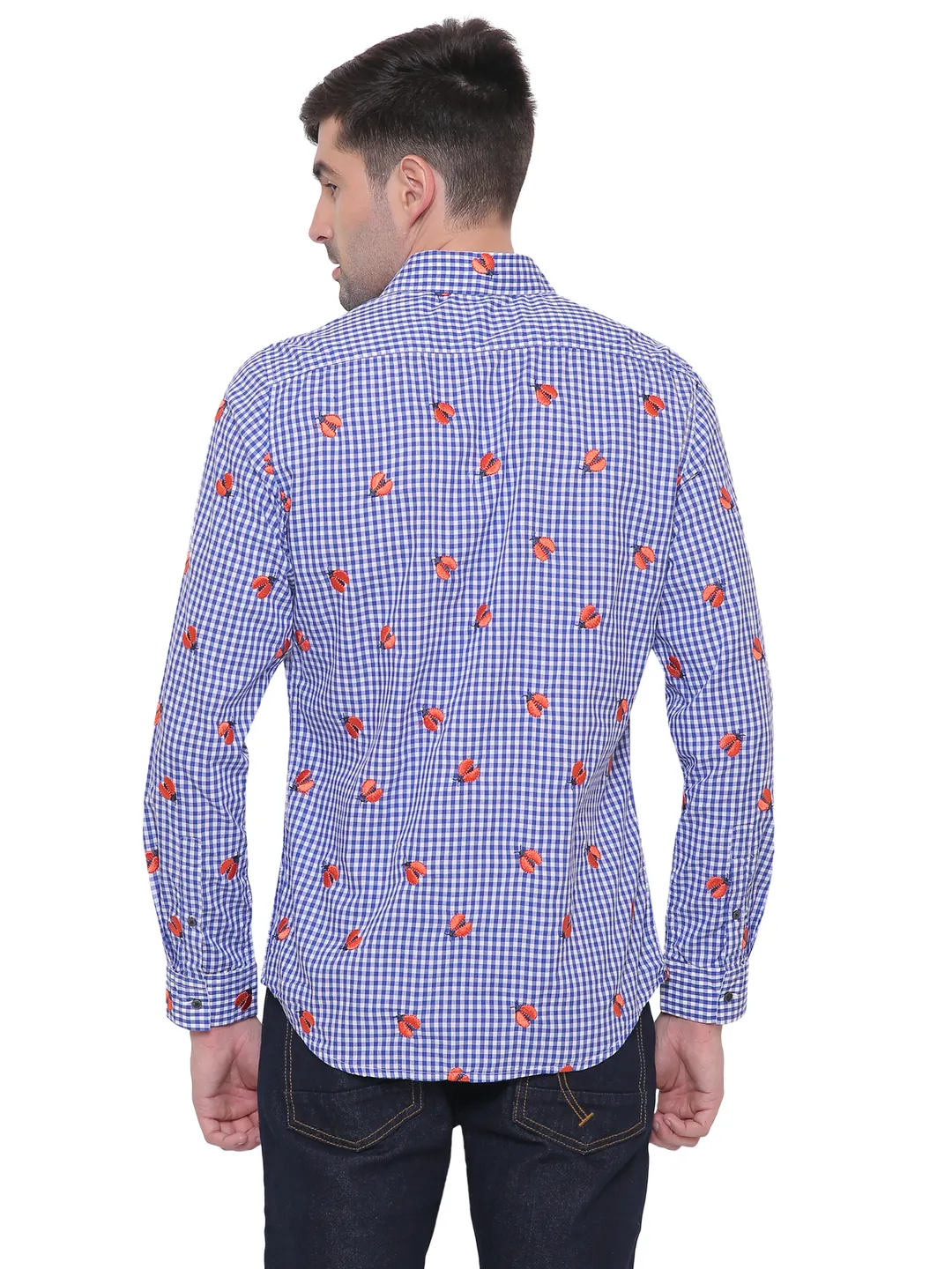 Blue Slim Straight Fit Regular Collar Long Sleeves Cotton Men's Shirt by Being Human Clothing - Image 3
