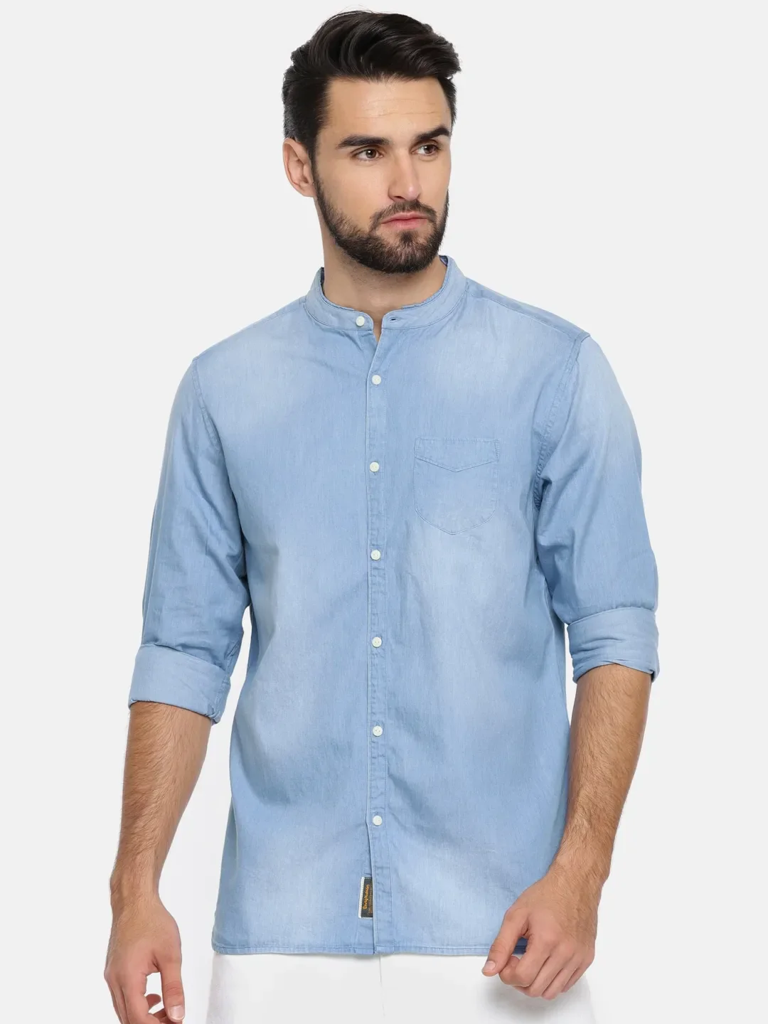 Blue Slim Straight Fit Regular Collar Long Sleeves Cotton Men's Shirt by Being Human Clothing
