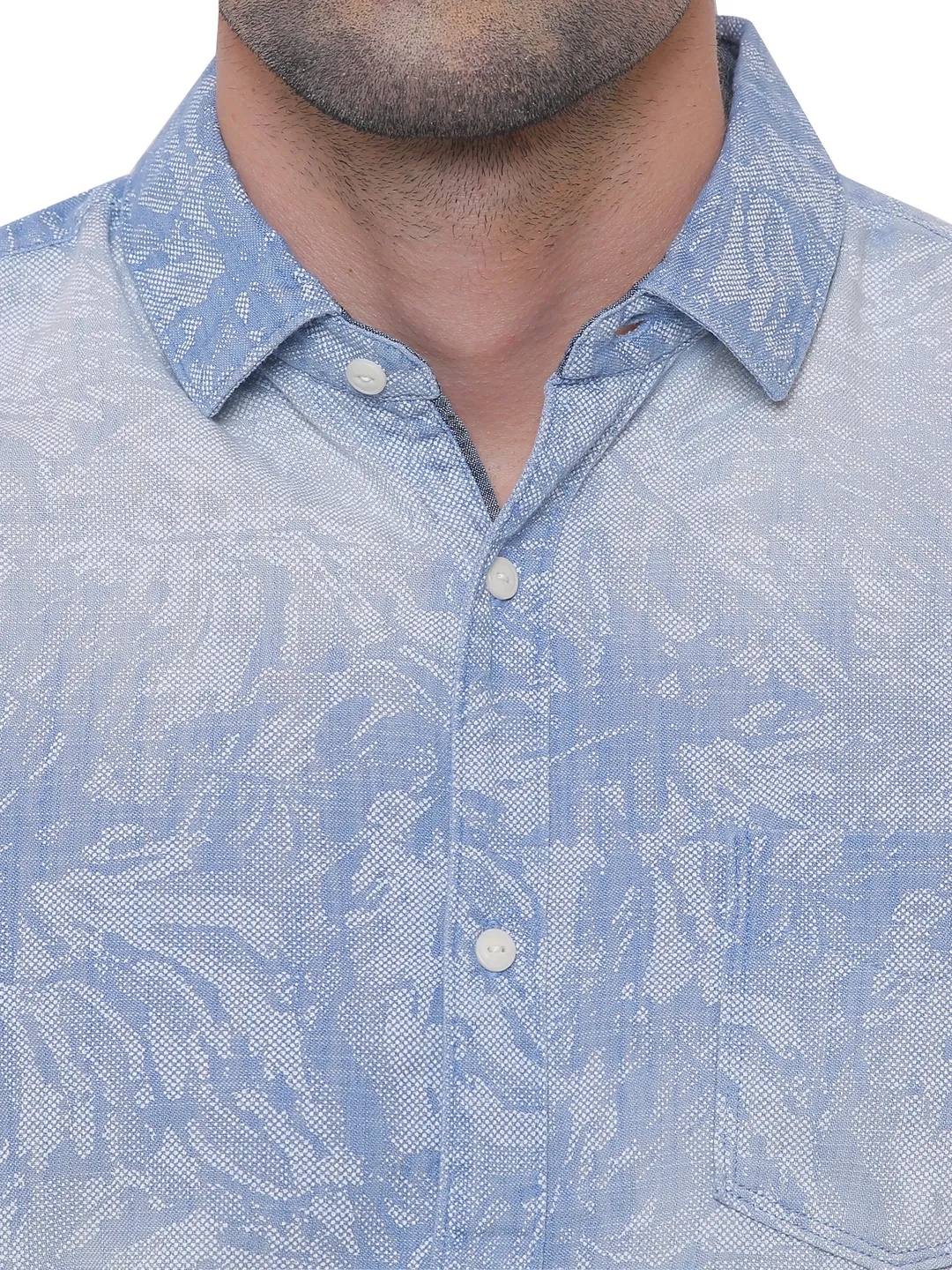 Blue Slim Straight Fit Regular Collar Long Sleeves Men's Shirt by Being Human Clothing - Image 5