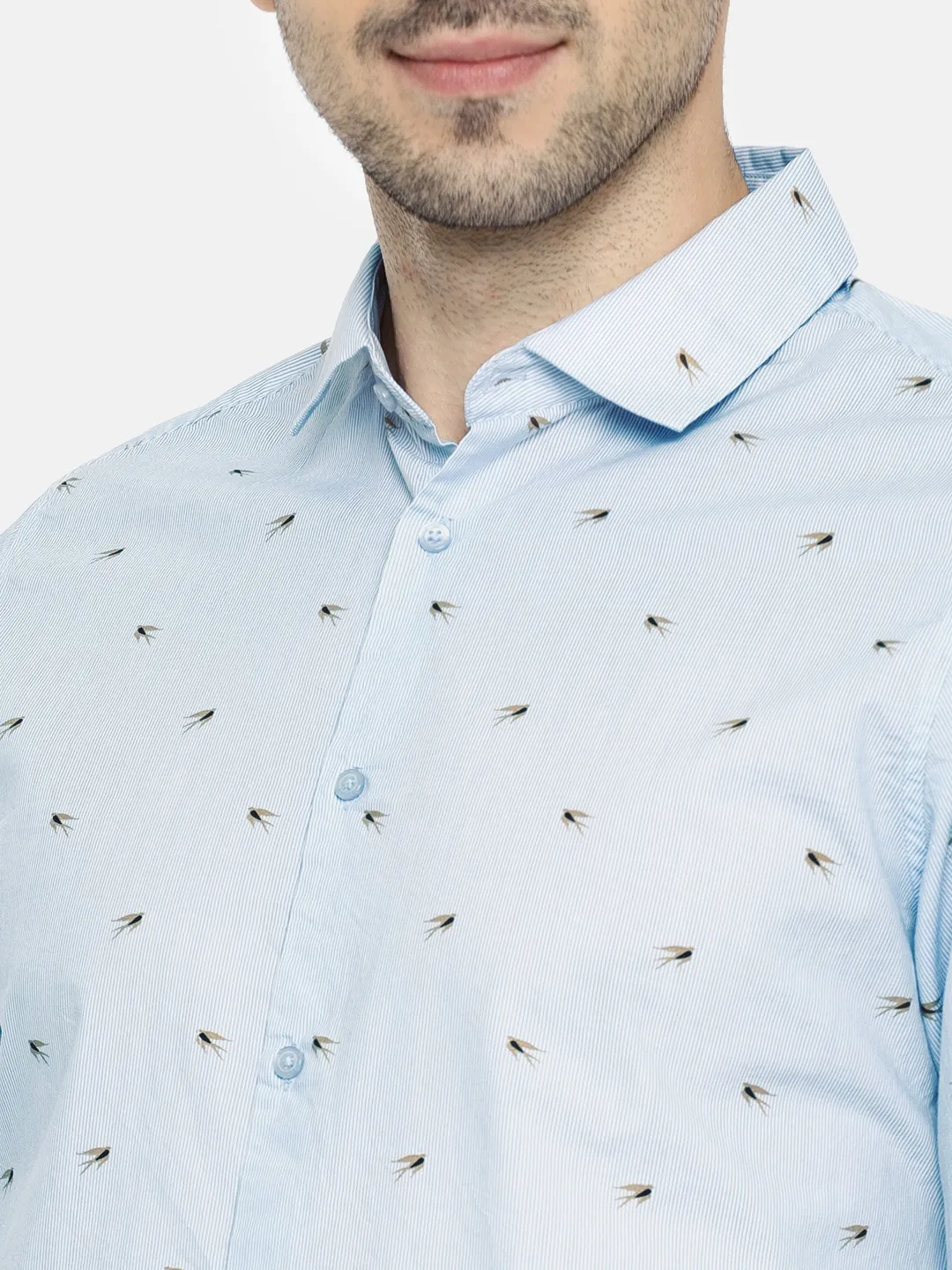 Blue Slim Straight Fit Regular Collar Long Sleeves Cotton Men's Shirt by Being Human Clothing - Image 4