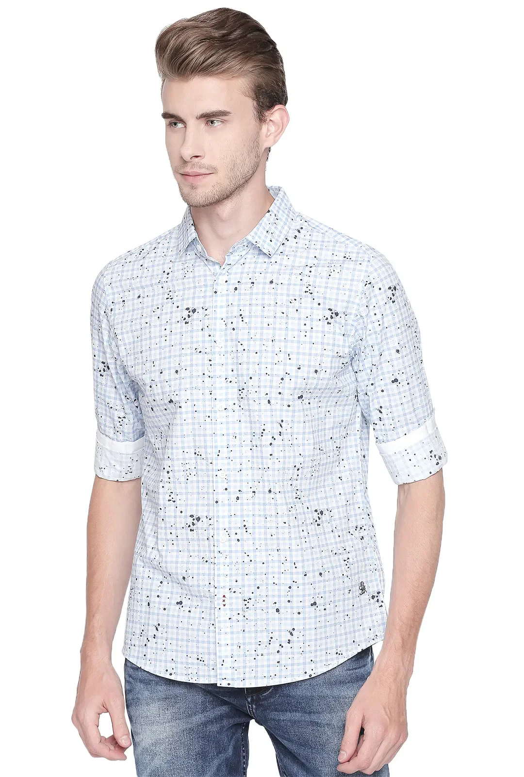 Blue Slim Straight Fit Regular Collar Long Sleeves Cotton Men's Shirt by Being Human Clothing