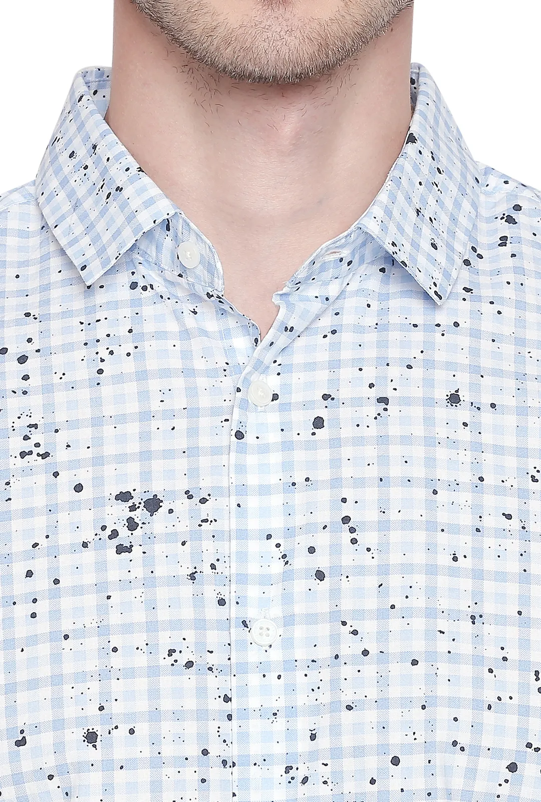 Blue Slim Straight Fit Regular Collar Long Sleeves Cotton Men's Shirt by Being Human Clothing - Image 5