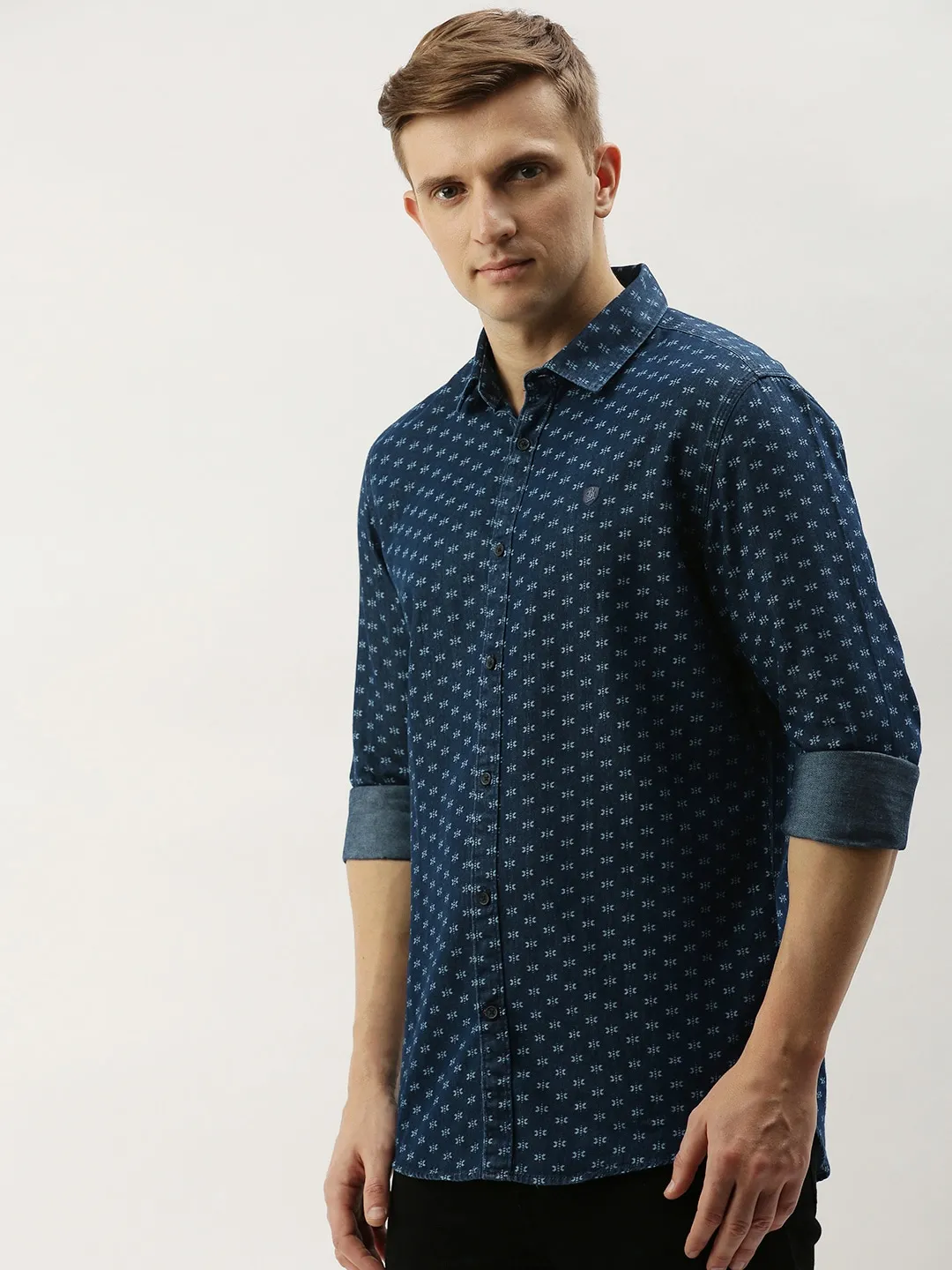 Blue Slim Straight Fit Regular Collar Long Sleeves Men's Shirt by Being Human Clothing - Image 2