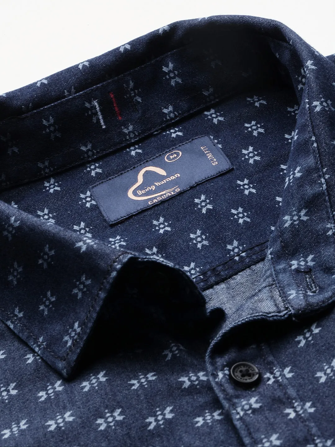 Blue Slim Straight Fit Regular Collar Long Sleeves Men's Shirt by Being Human Clothing - Image 5