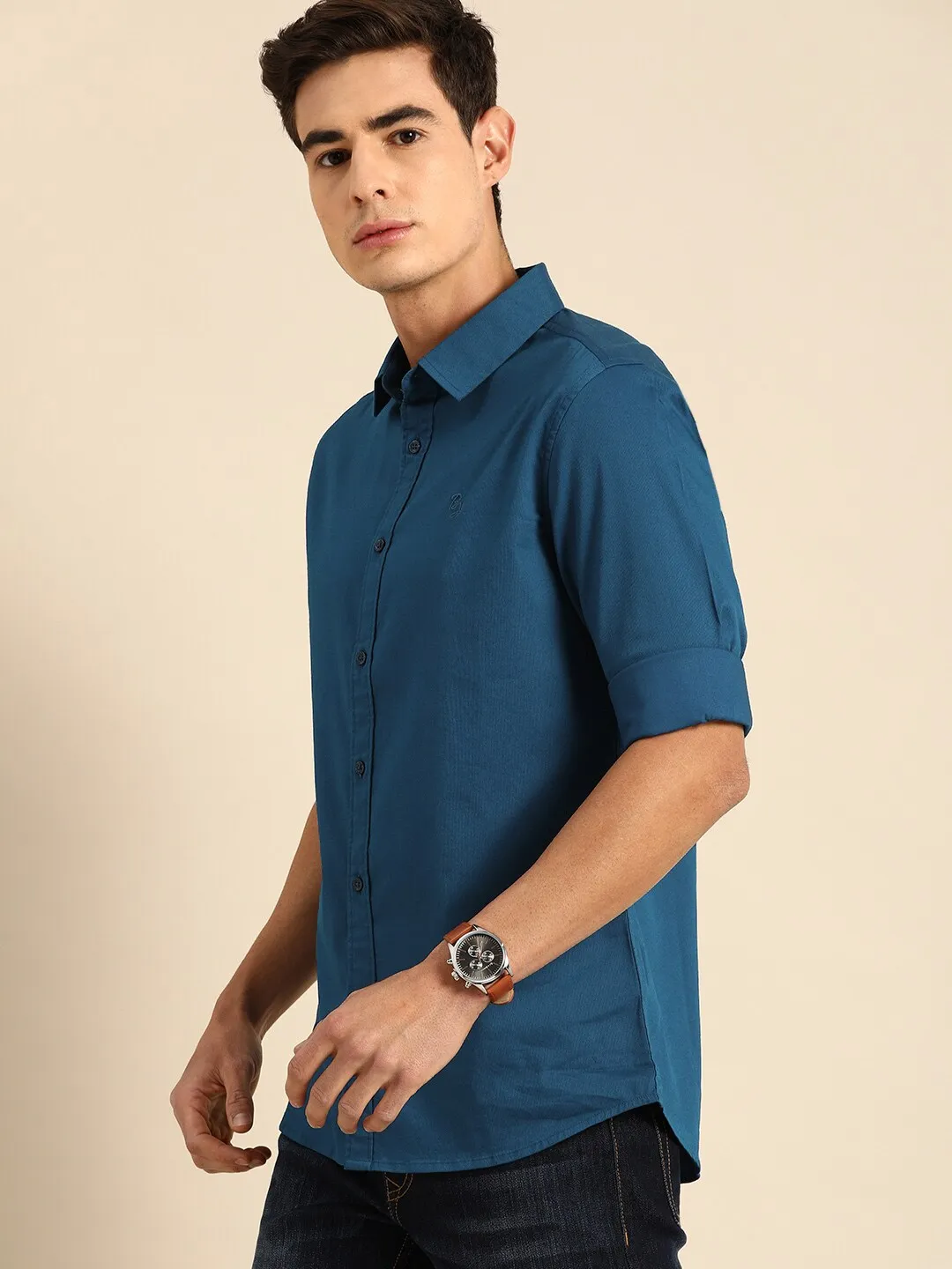 Blue Slim Straight Fit Regular Collar Long Sleeves Men's Shirt by Being Human Clothing - Image 2