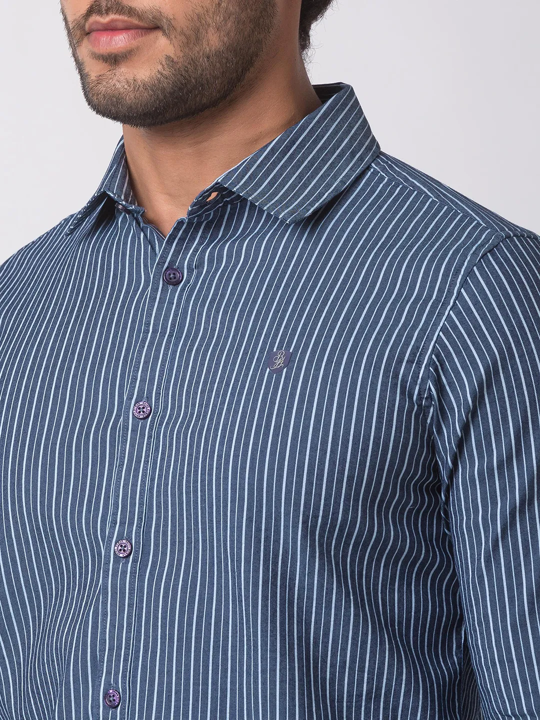 Blue Slim Straight Fit Regular Collar Long Sleeves Cotton Men's Shirt by Being Human Clothing - Image 3