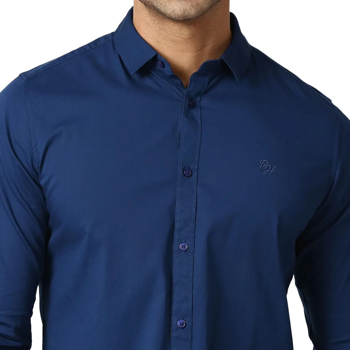 Blue Slim Straight Fit Regular Collar Long Sleeves Men's Shirt by Being Human Clothing - Image 5