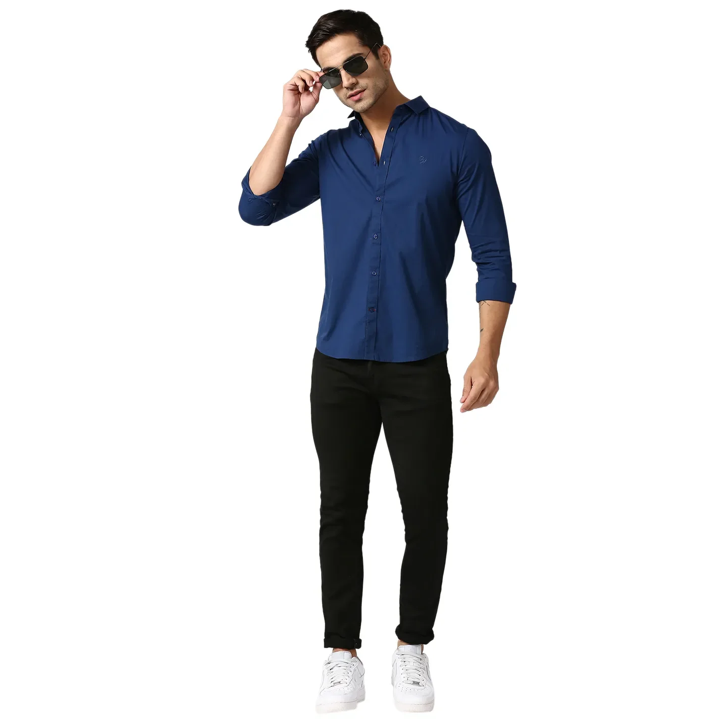 Blue Slim Straight Fit Regular Collar Long Sleeves Men's Shirt by Being Human Clothing - Image 6