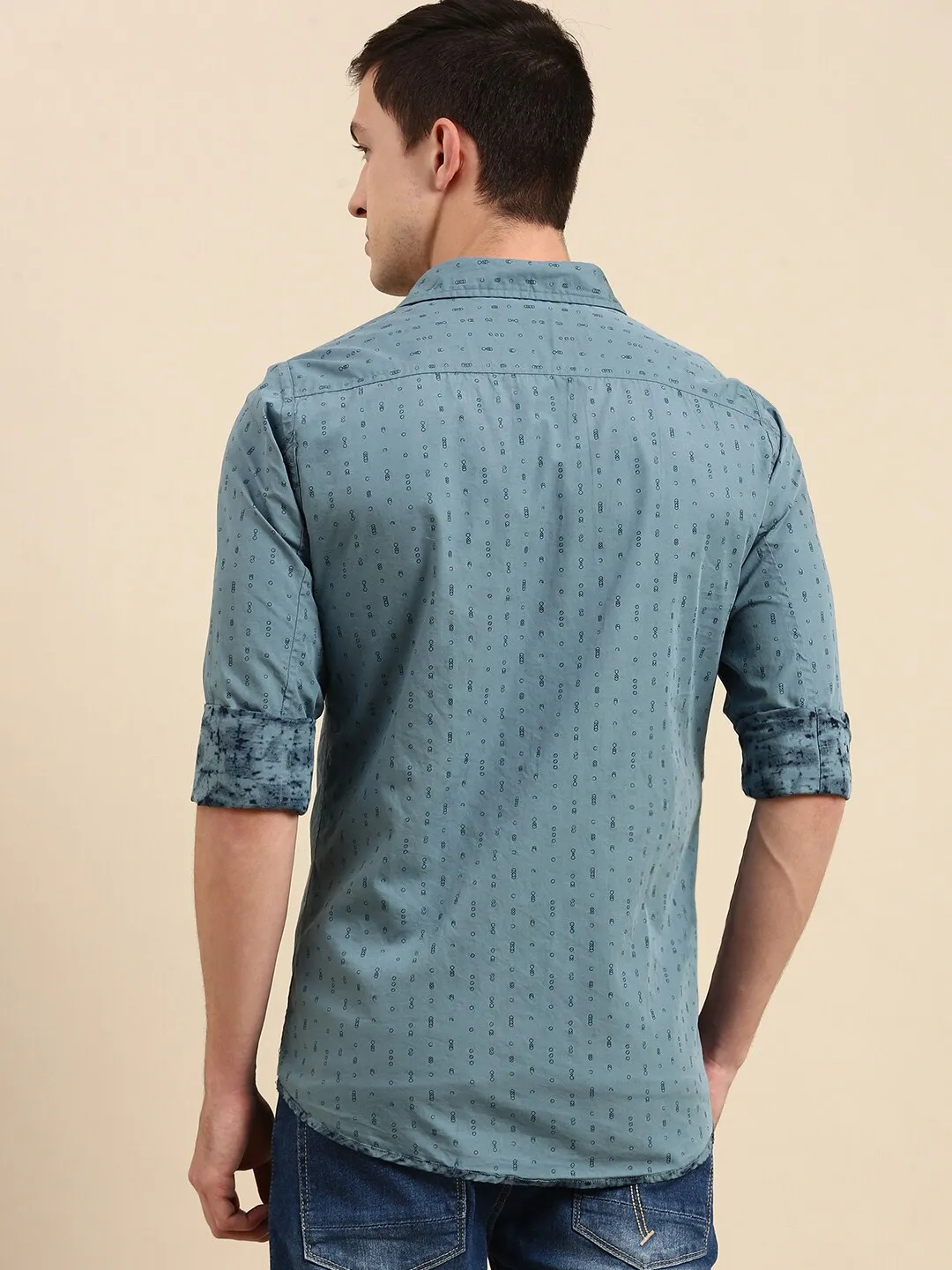 Blue Slim Straight Fit Regular Collar Long Sleeves Men's Shirt by Being Human Clothing - Image 3