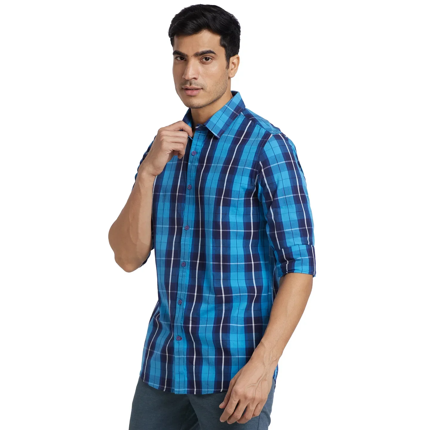Blue Slim Fit Regular Collar Men's Shirt by Being Human Clothing - Image 2